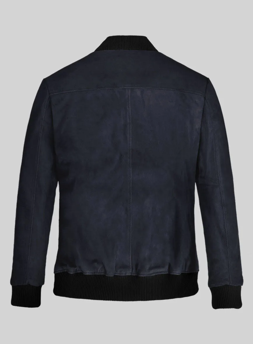 Dark Blue Suede Bomber Leather Jacket