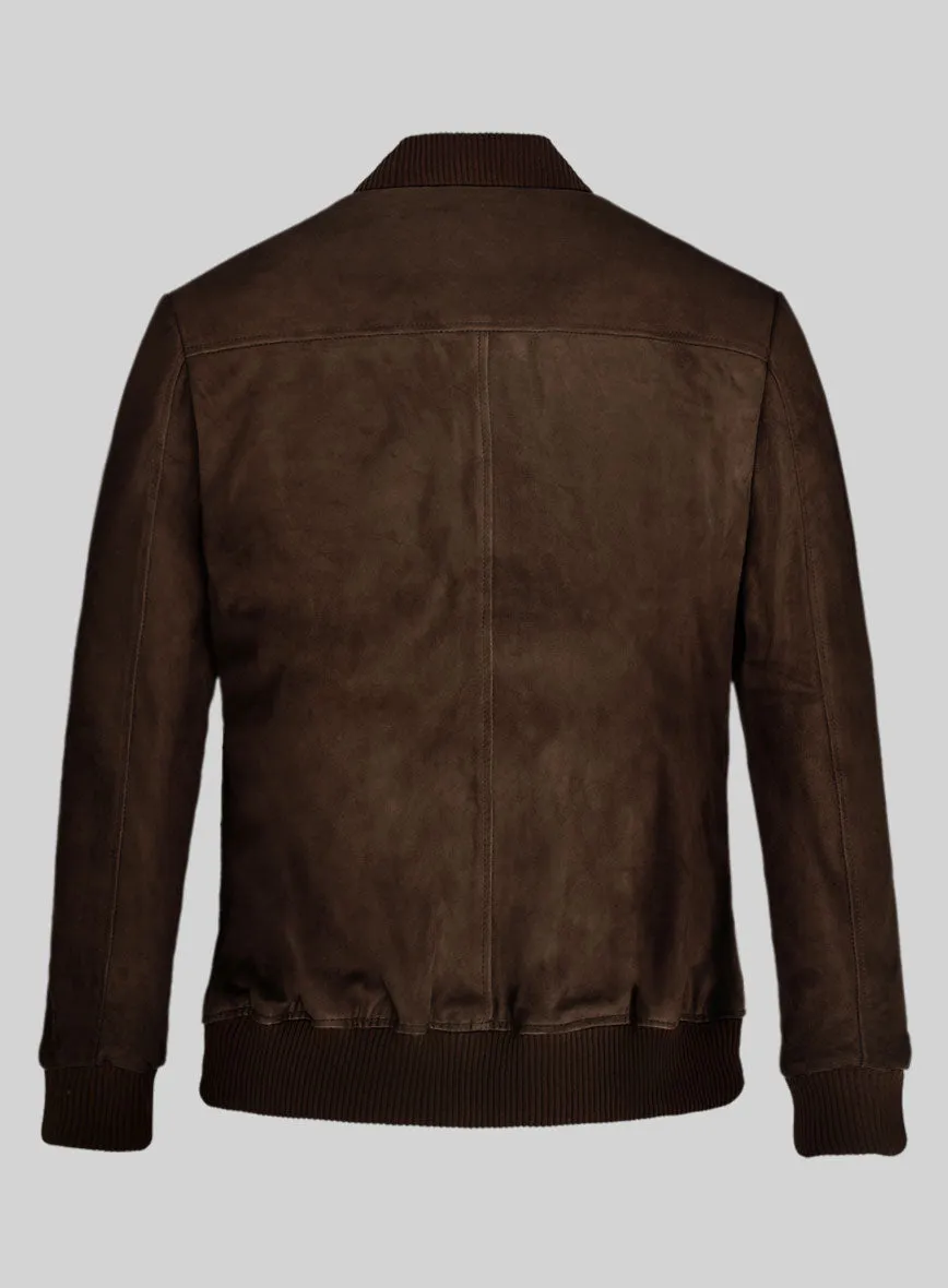 Dark Brown Suede Bomber Leather Jacket