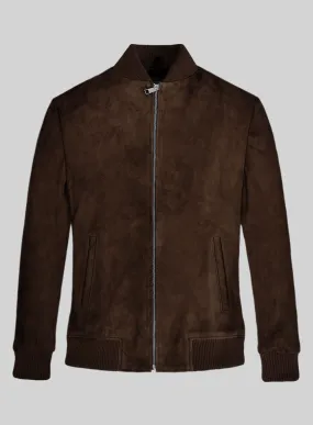 Dark Brown Suede Bomber Leather Jacket