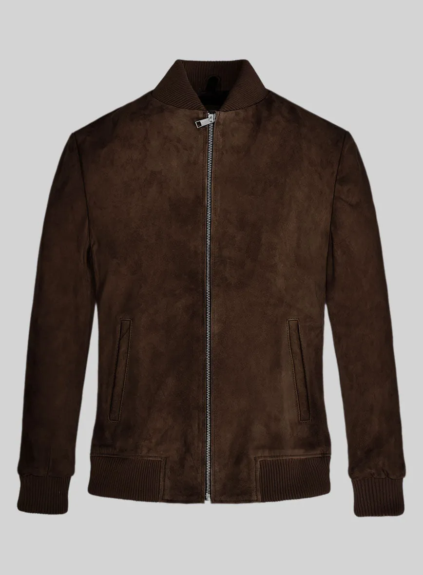 Dark Brown Suede Bomber Leather Jacket