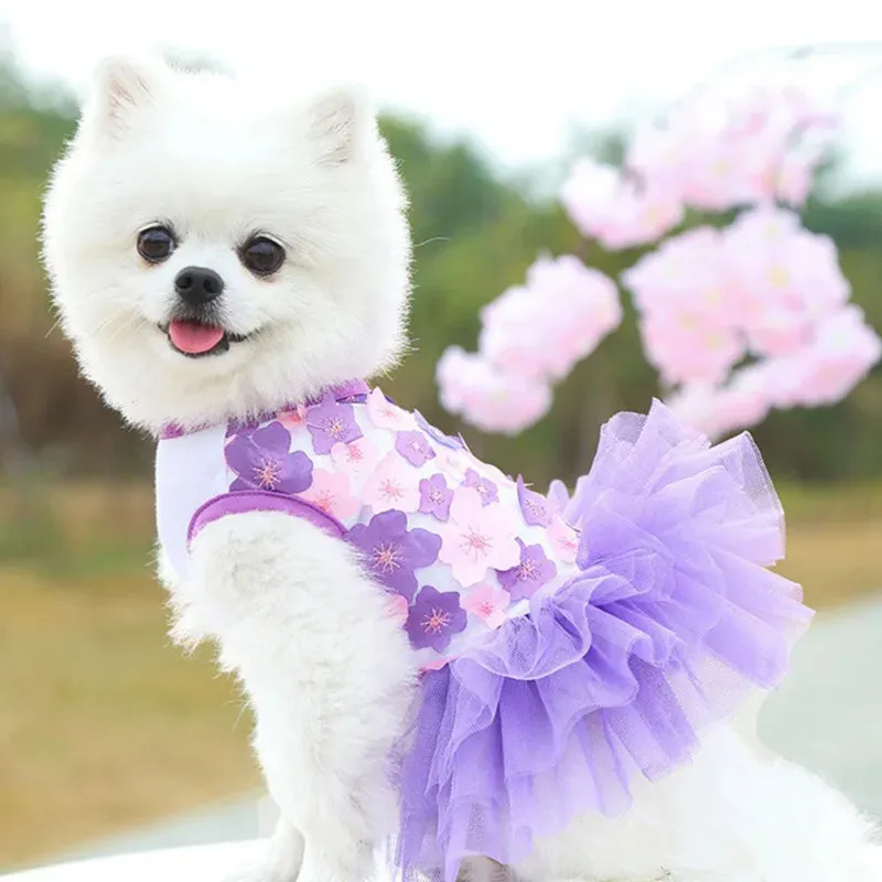 Dog Summer Dress Lace Chiffon Dress for Small Dogs Cat Lovely Floral Dress Pet Party Birthday Skirt Costumes Dog Wedding Dress