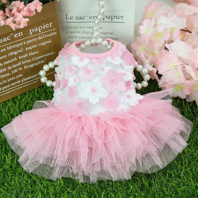 Dog Summer Dress Lace Chiffon Dress for Small Dogs Cat Lovely Floral Dress Pet Party Birthday Skirt Costumes Dog Wedding Dress