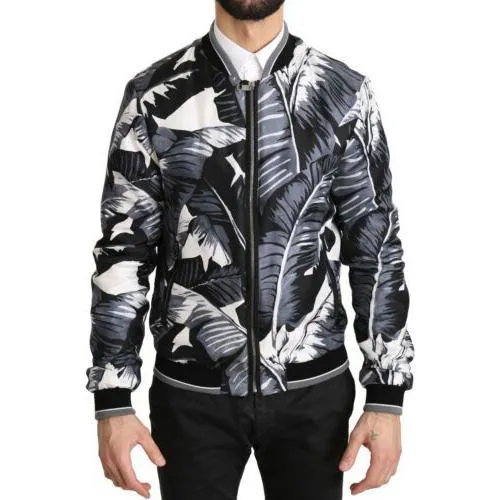 Dolce & Gabbana Elegant Banana Leaf Print Silk Bomber Jacket