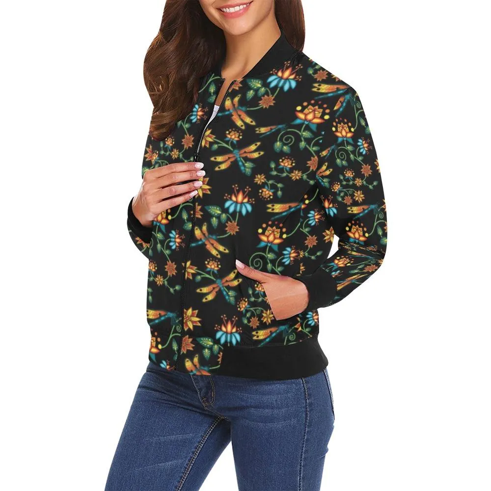 Dragon Lily Noir Bomber Jacket for Women