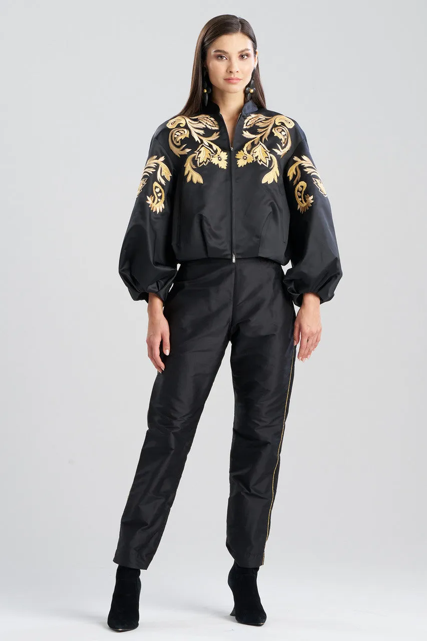 Duchess Satin Embroidered Crop Bomber Jacket