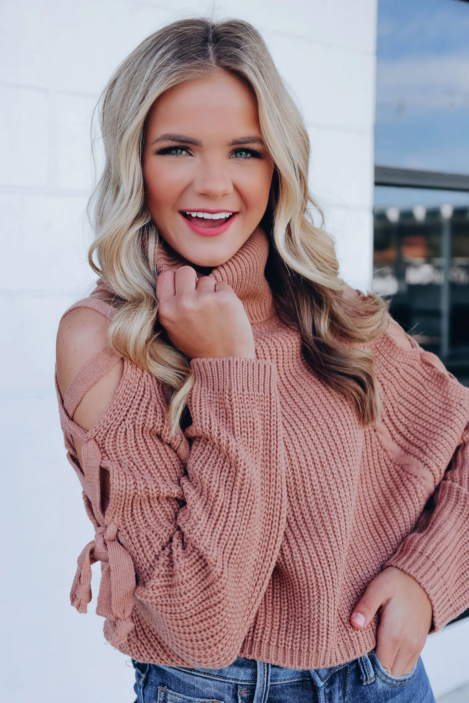 Eben Cold Shoulder Cropped Sweater - Tan