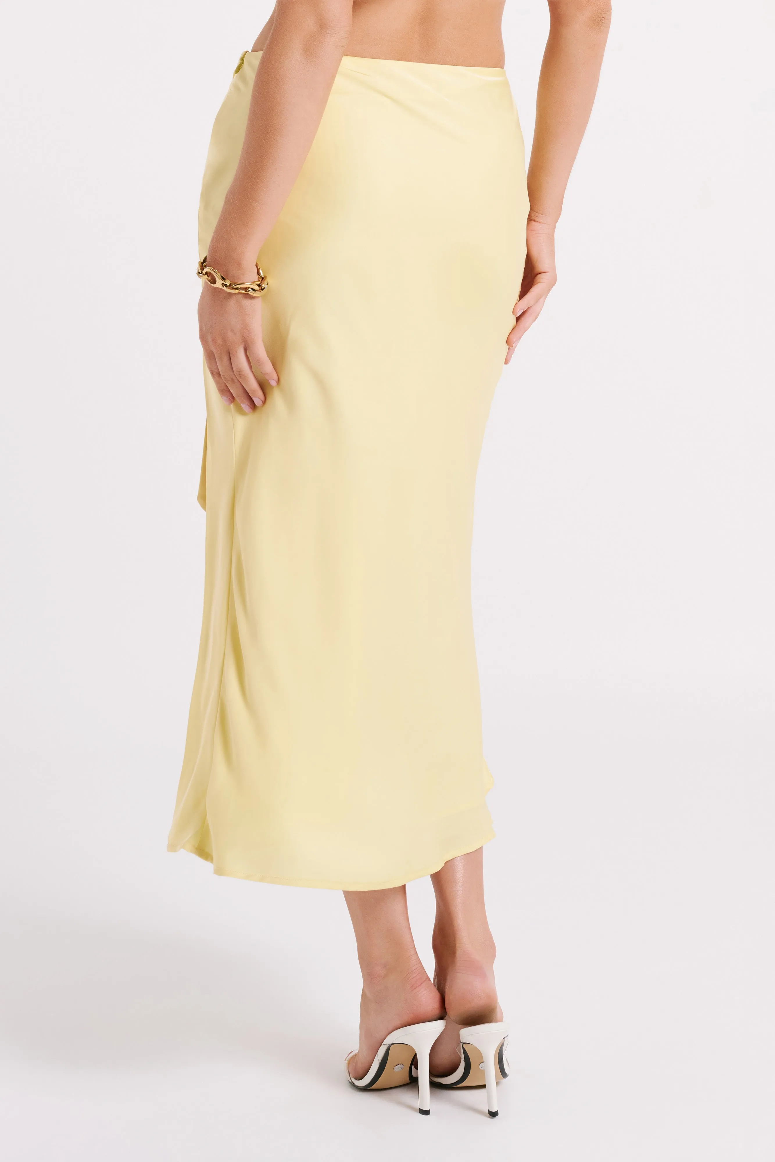 Edie Satin Midi Skirt With Tie - Yellow