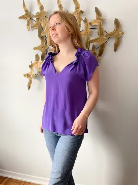 Eight Sixty Purple Silk Ruffle Top - Medium