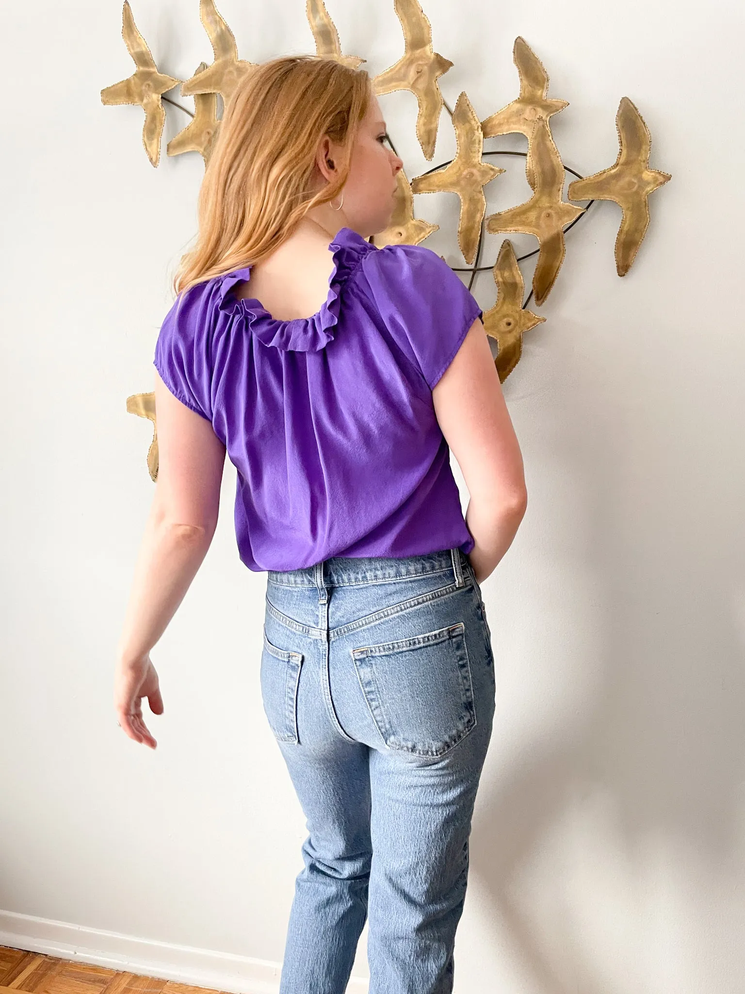 Eight Sixty Purple Silk Ruffle Top - Medium