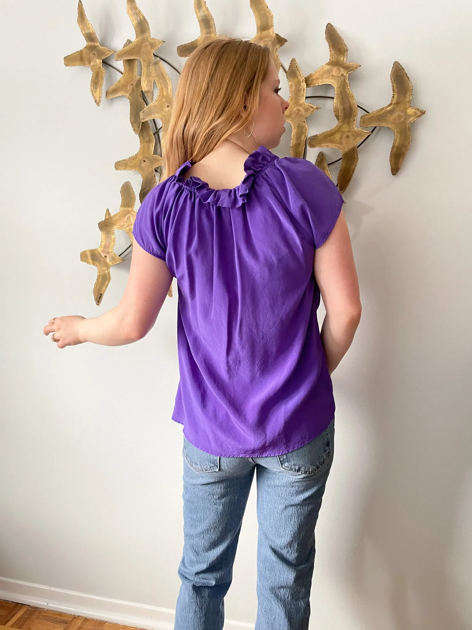 Eight Sixty Purple Silk Ruffle Top - Medium