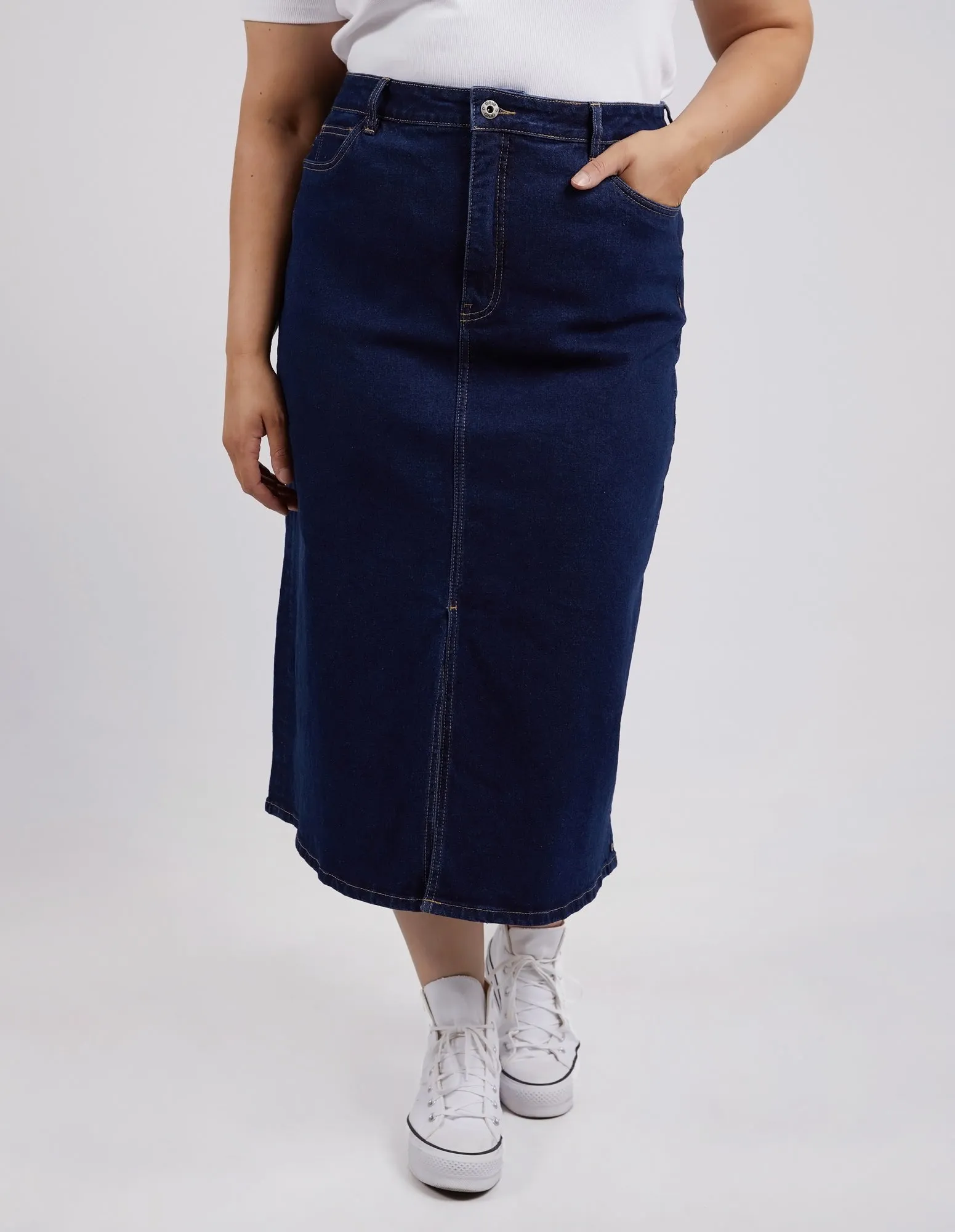 Eloise Denim Midi Skirt Dark Blue Wash