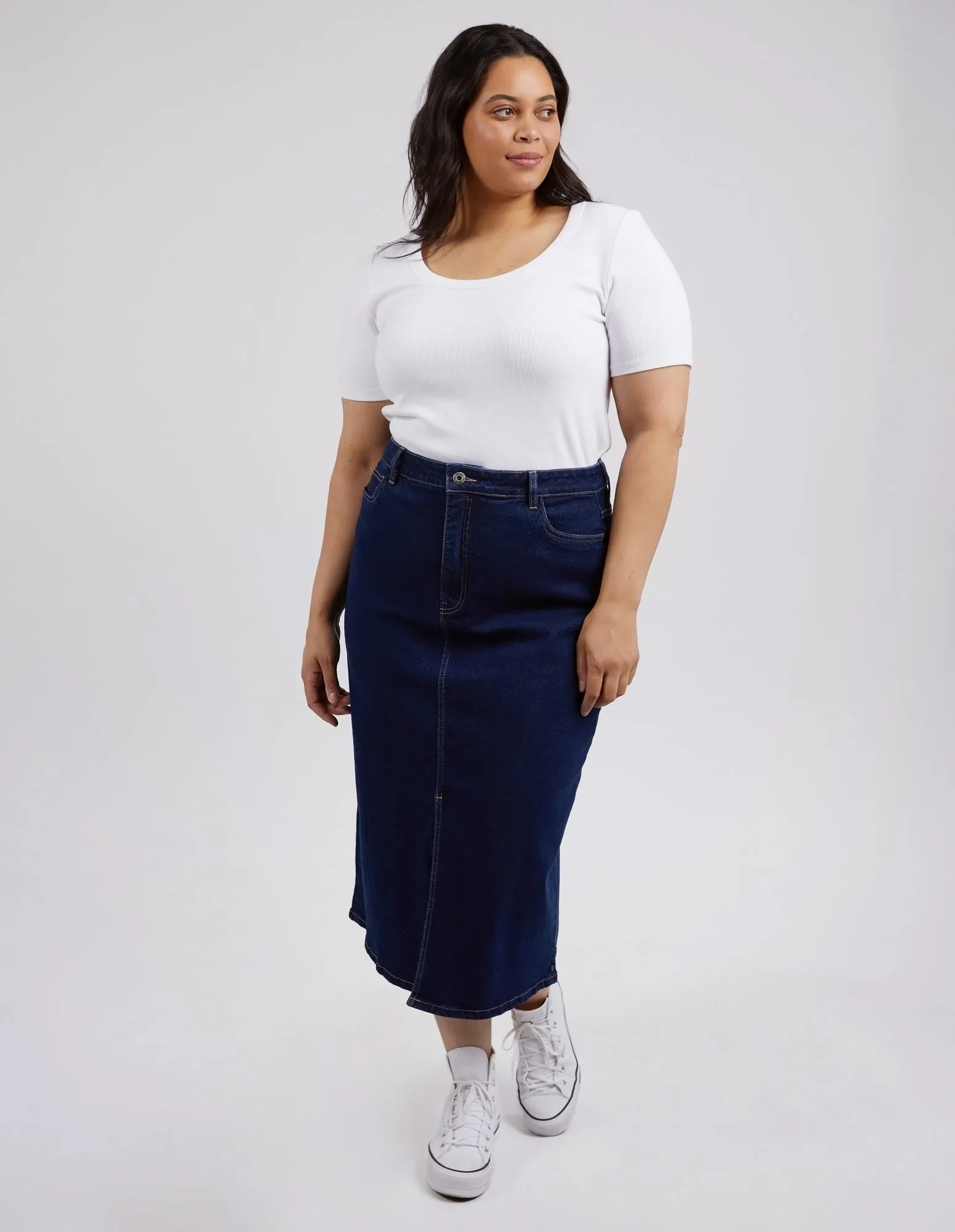 Eloise Denim Midi Skirt Dark Blue Wash