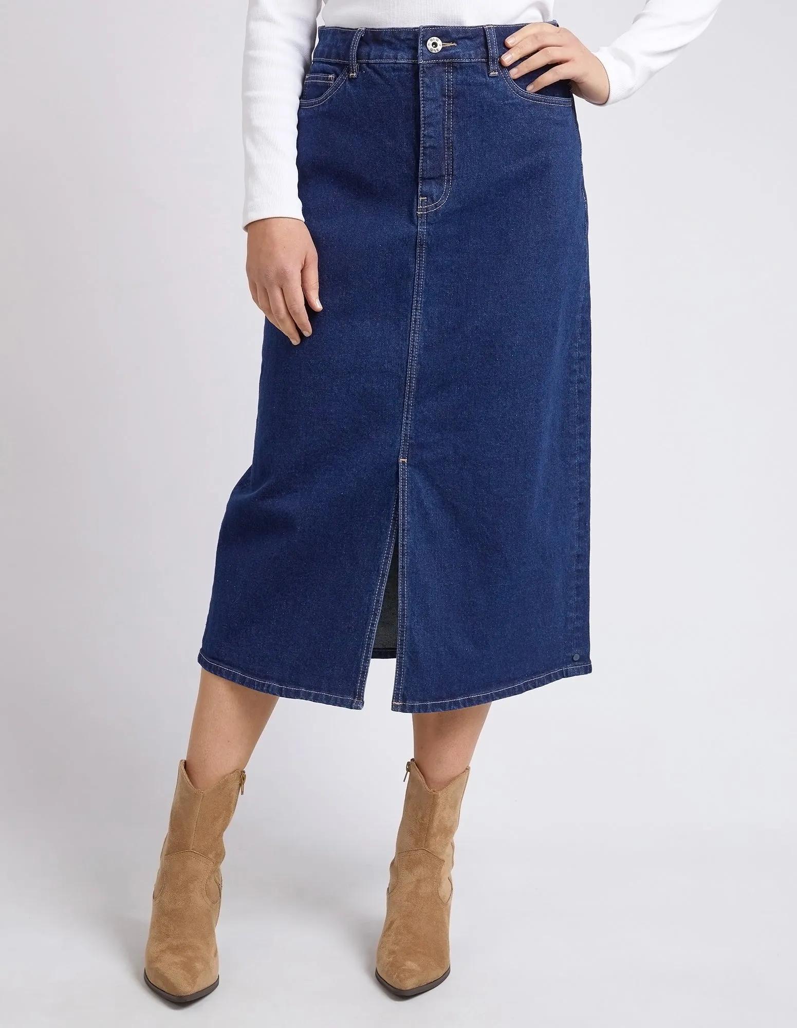 Eloise Denim Midi Skirt Dark Blue Wash