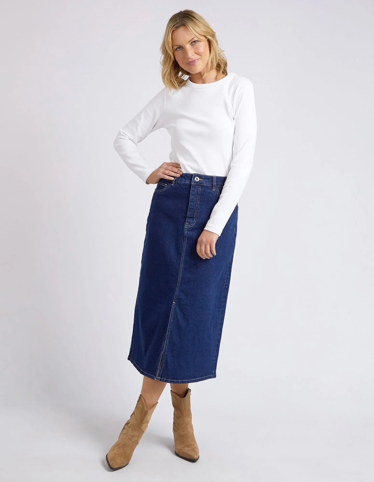 Eloise Denim Midi Skirt Dark Blue Wash