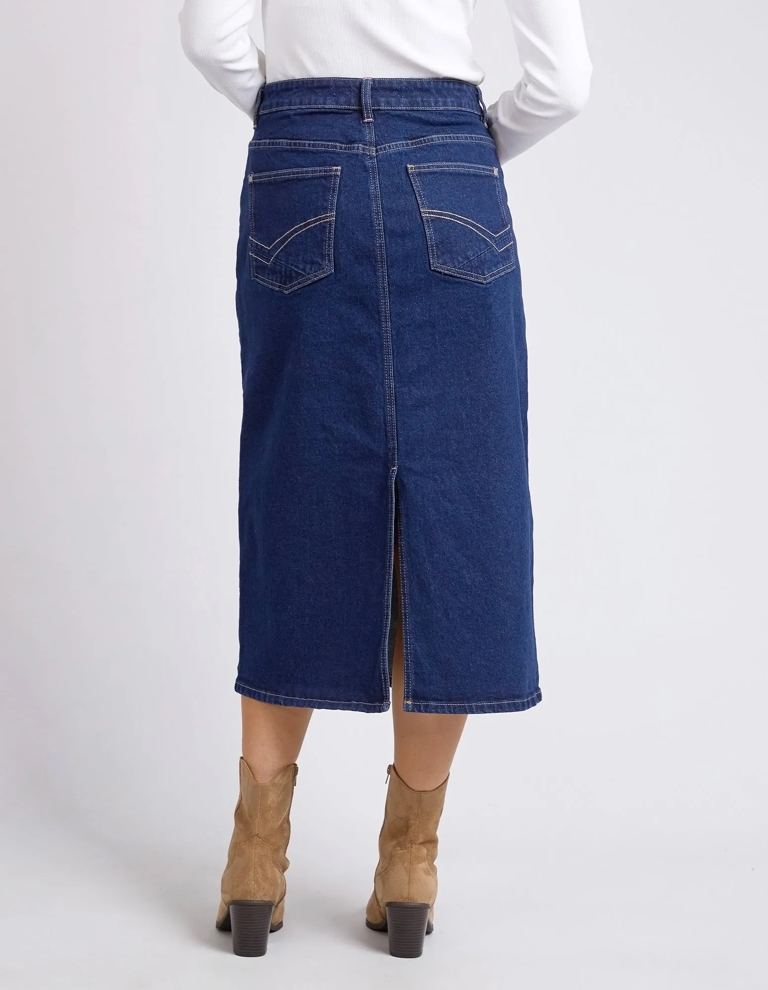 Eloise Denim Midi Skirt Dark Blue Wash