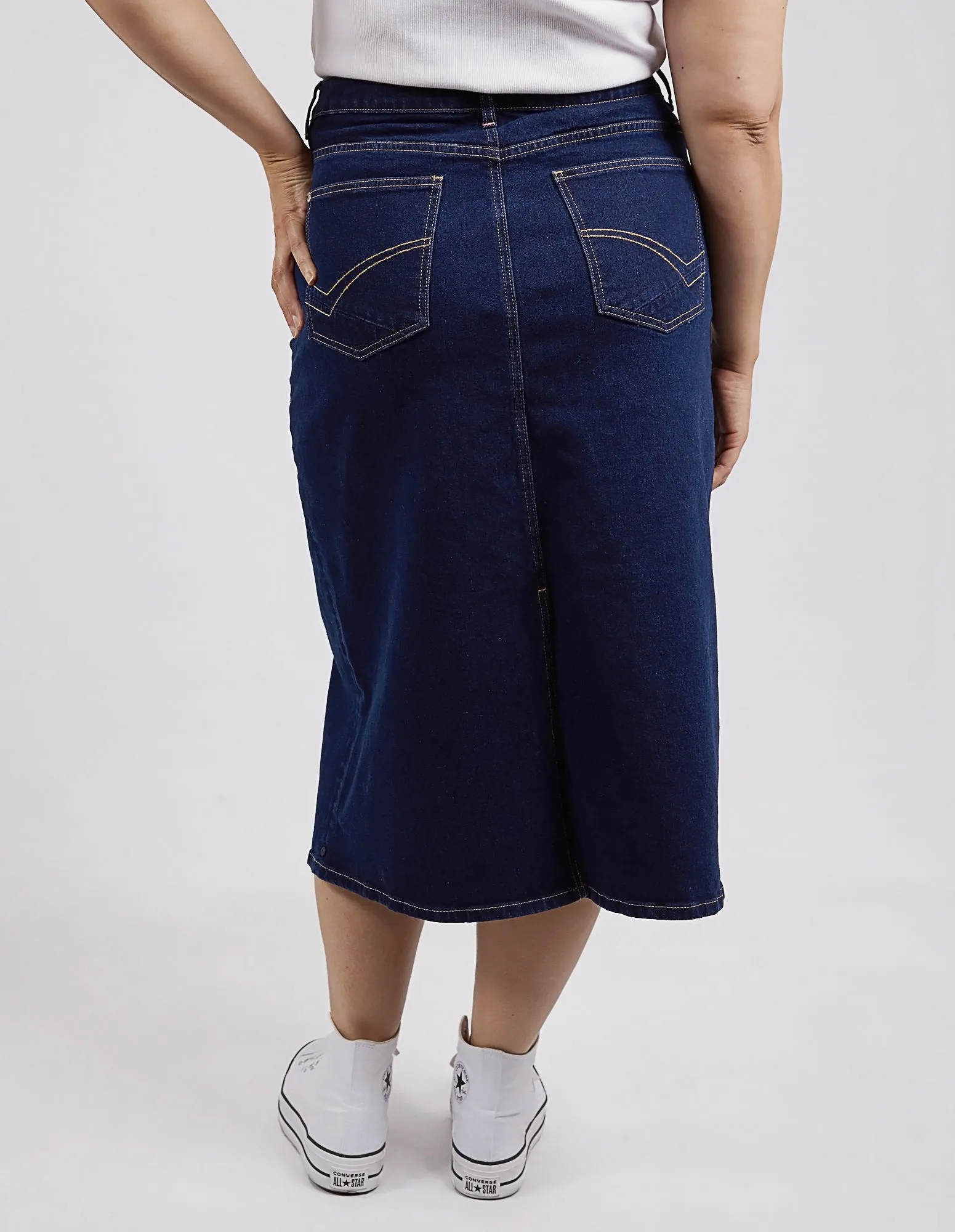 Eloise Denim Midi Skirt Dark Blue Wash