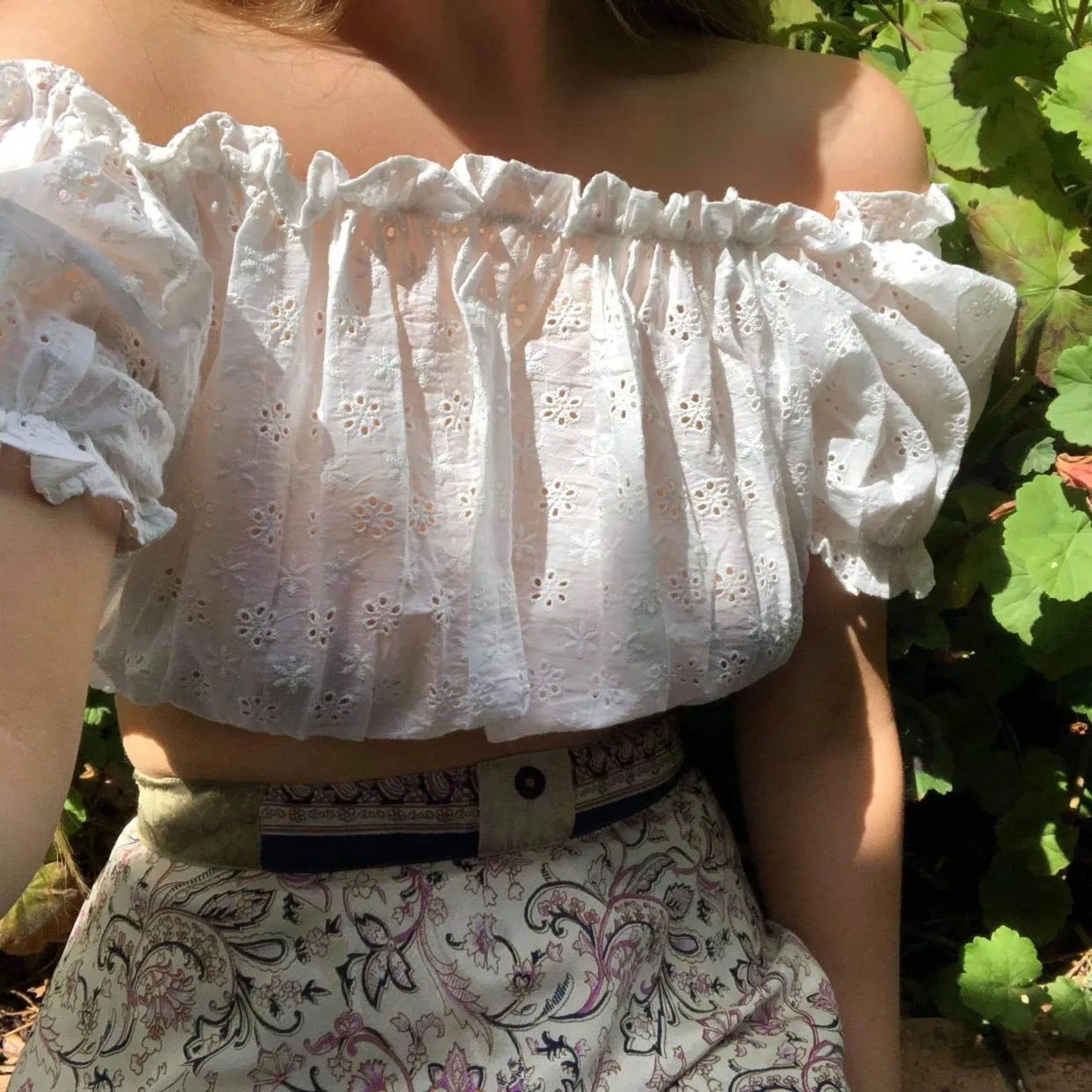 Fair Trade Embroidery Anglaise Cropped Peasant Top