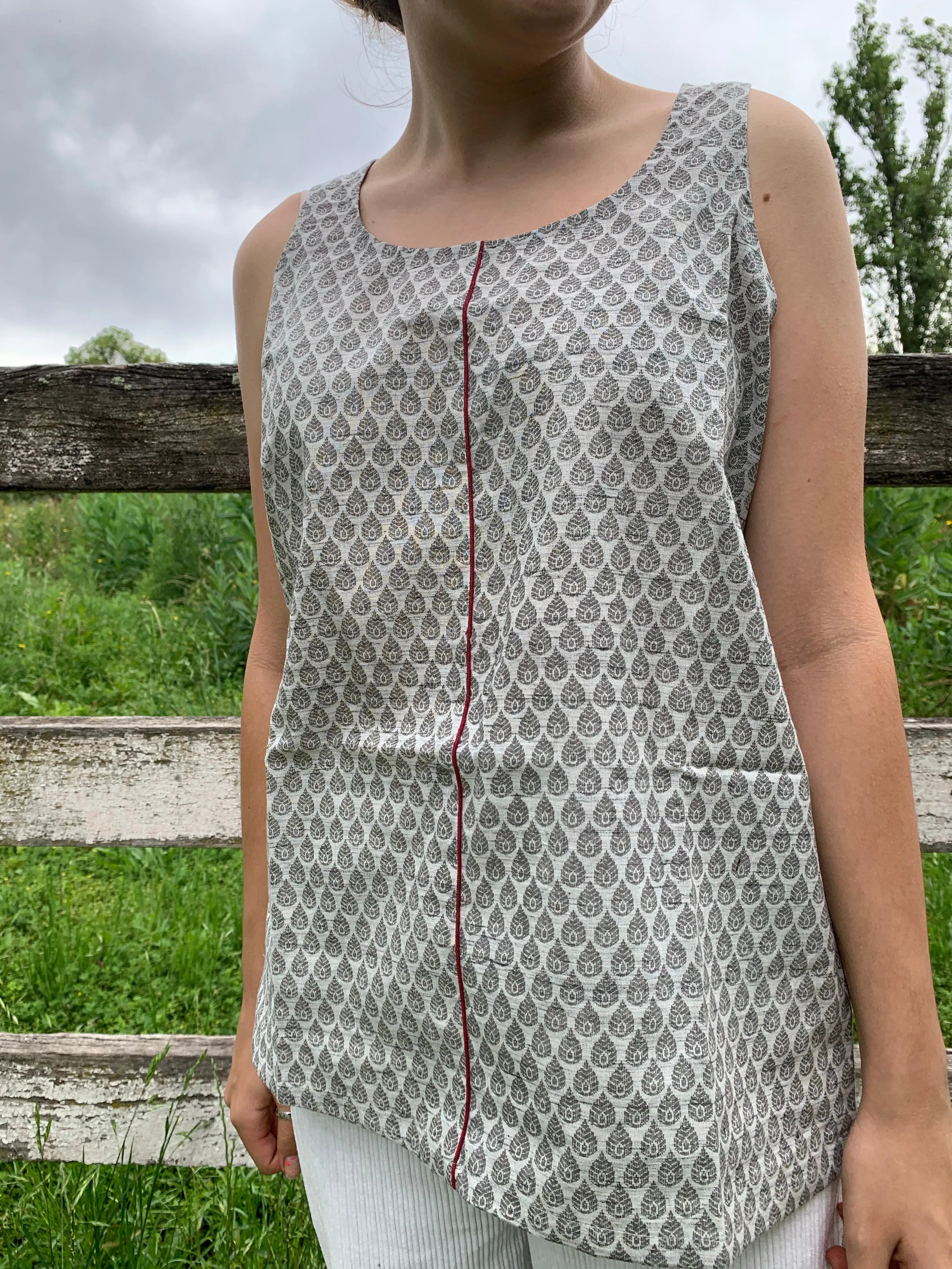 Fair Trade Ethical Cotton Sleeveless Top Grey Leaf