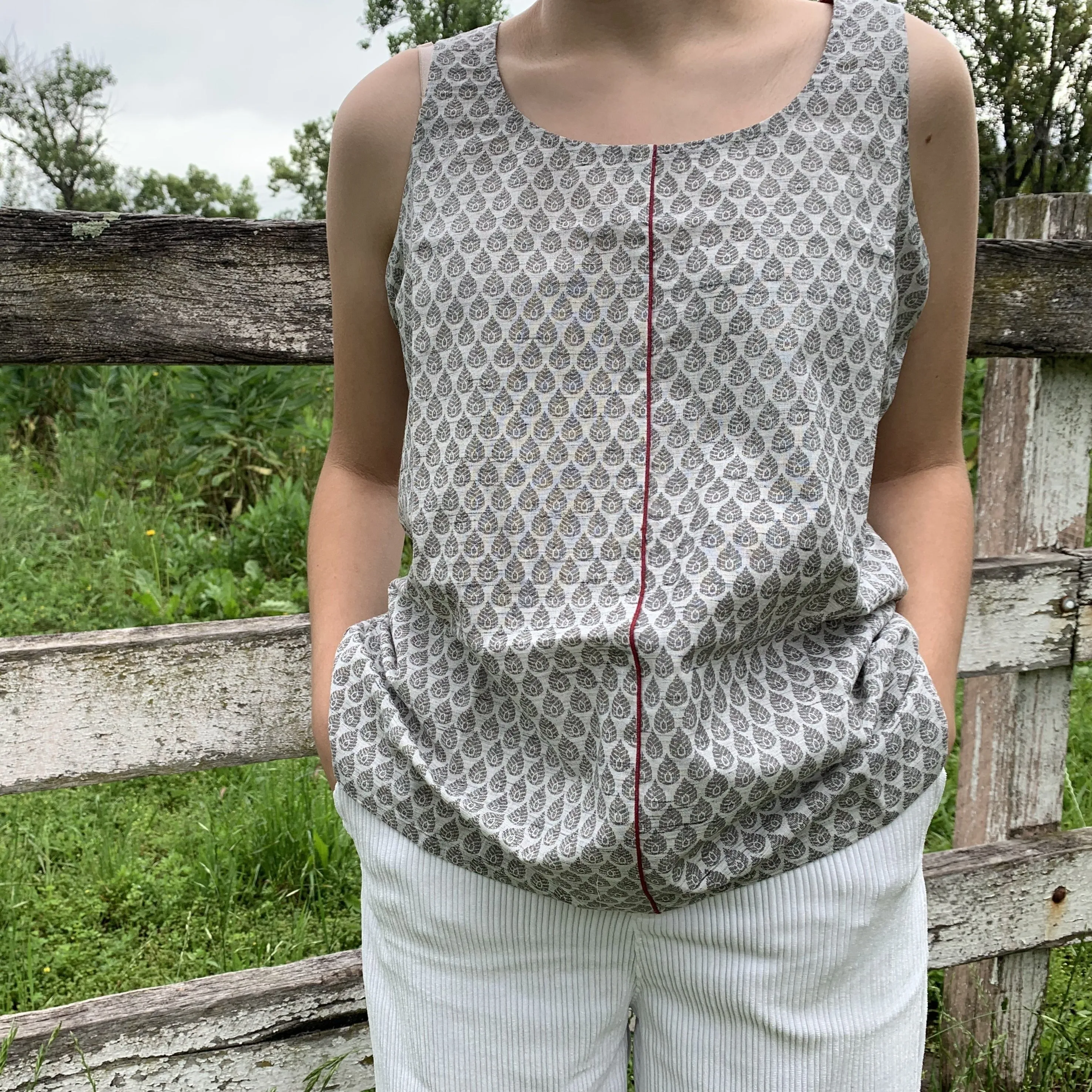 Fair Trade Ethical Cotton Sleeveless Top Grey Leaf