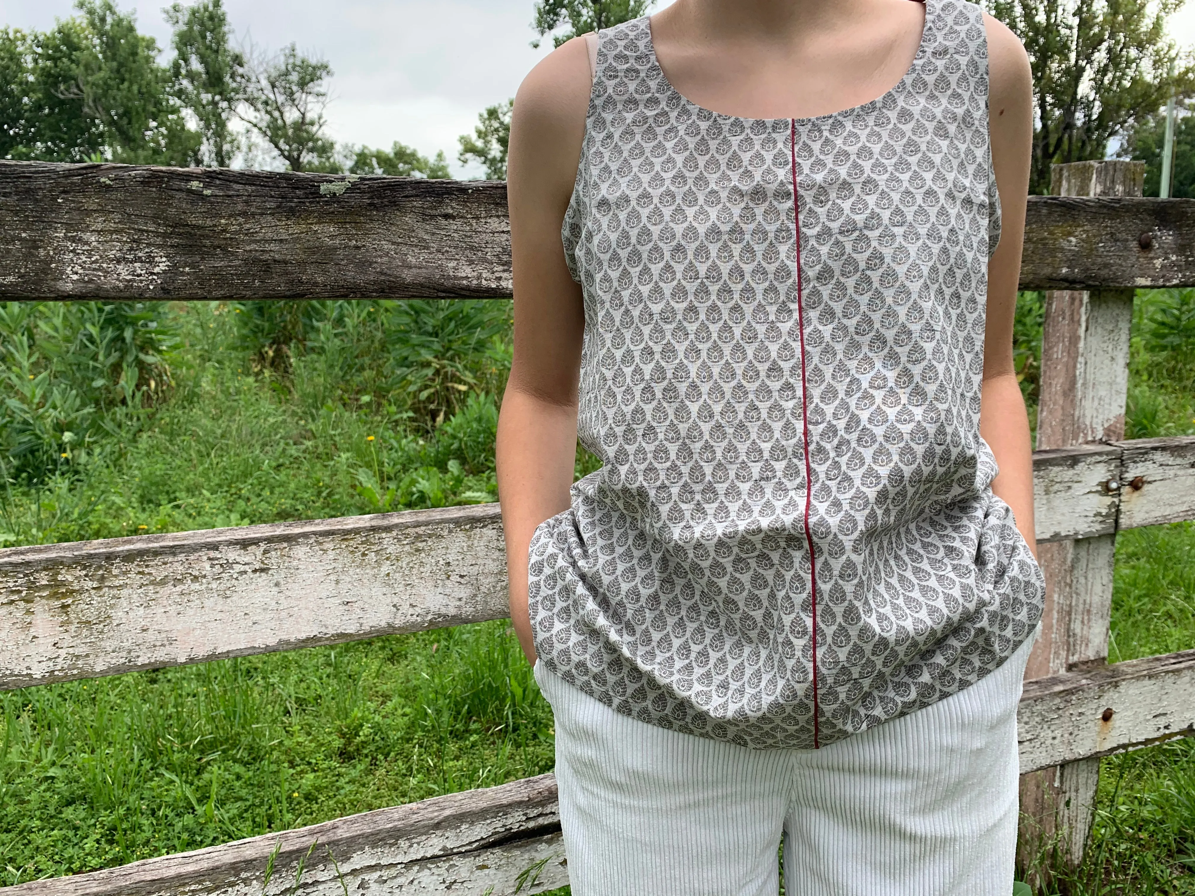 Fair Trade Ethical Cotton Sleeveless Top Grey Leaf