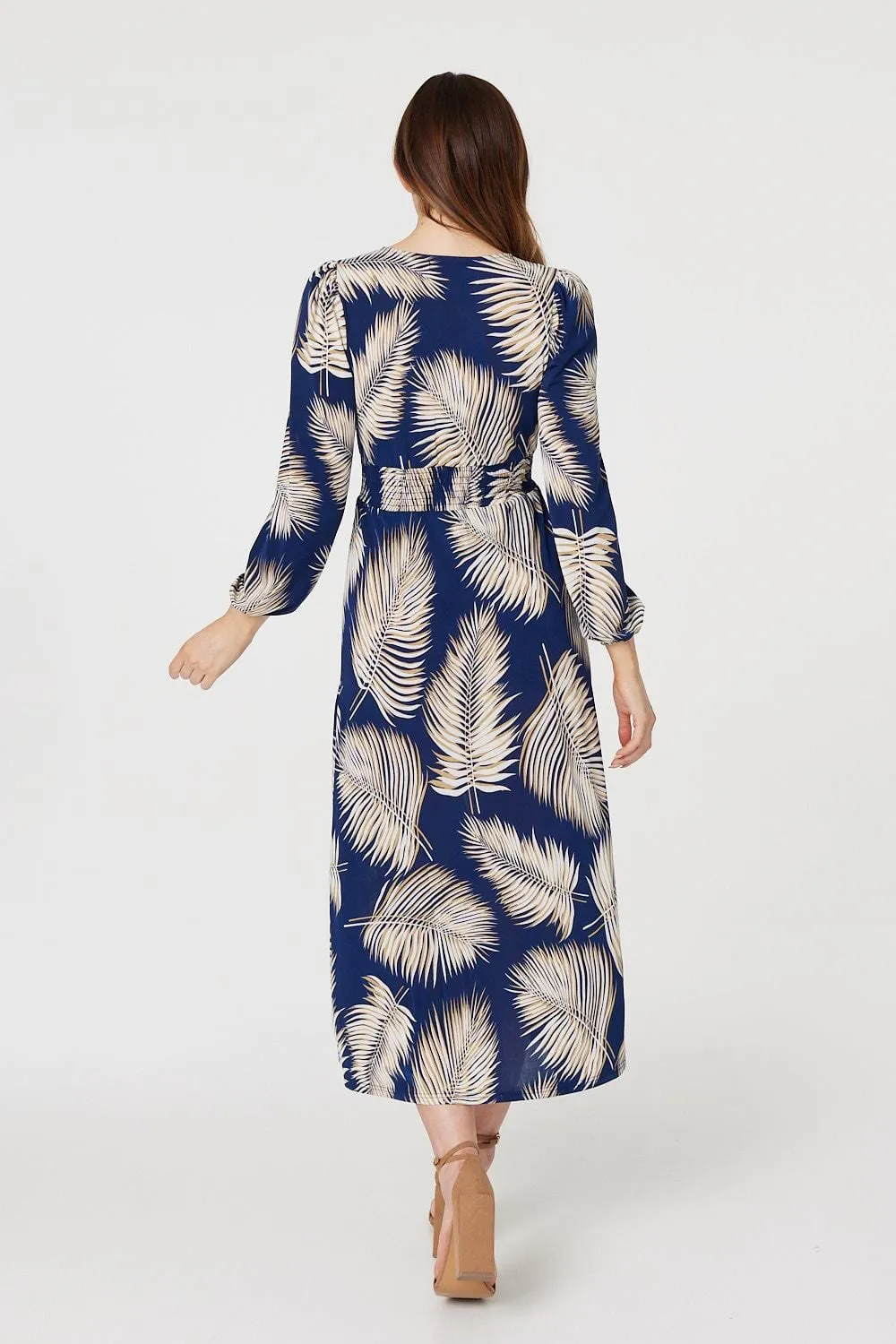 Feather Print Split Front Dress