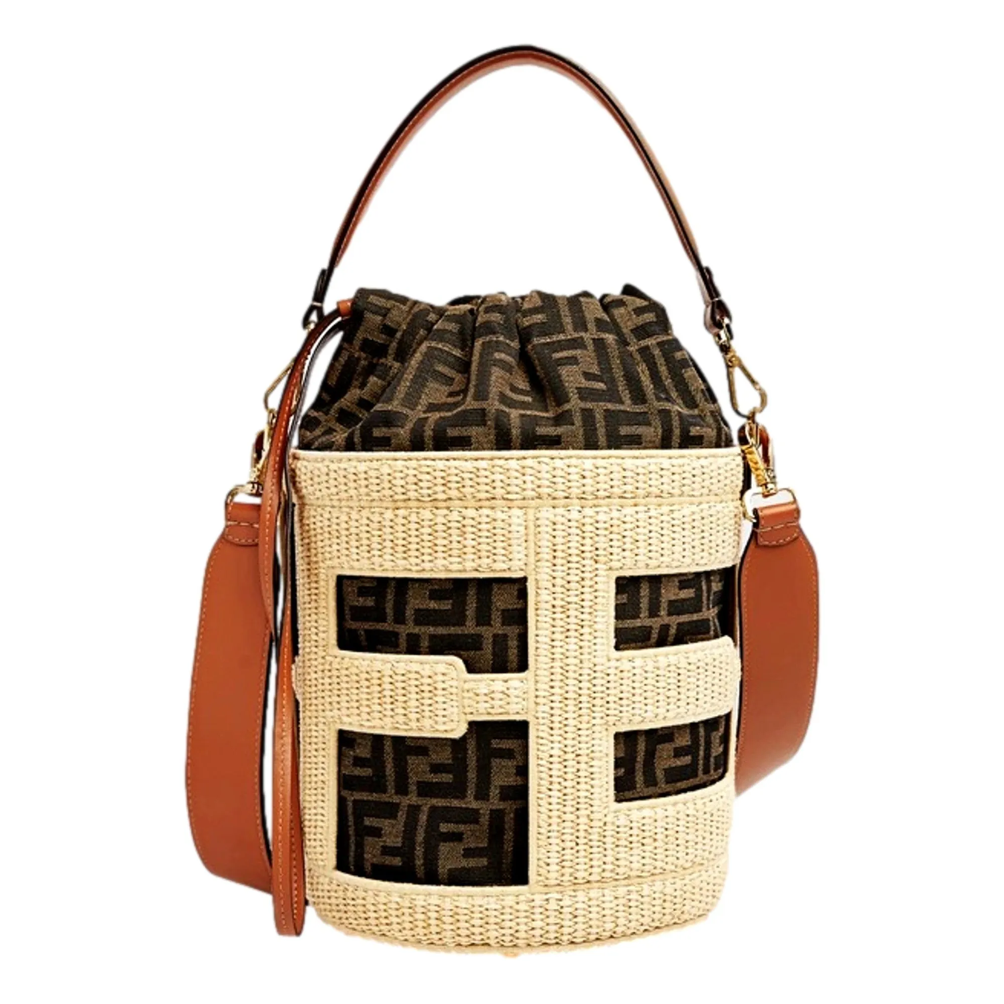 FENDI Step Out Bucket Bag Mini Canvas and Leather Zucca FF Logo