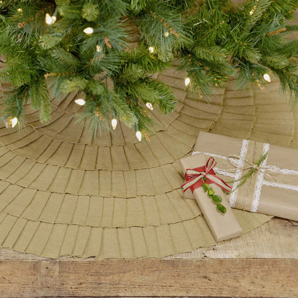 Festive Natural Burlap Ruffled Tree Skirt 48