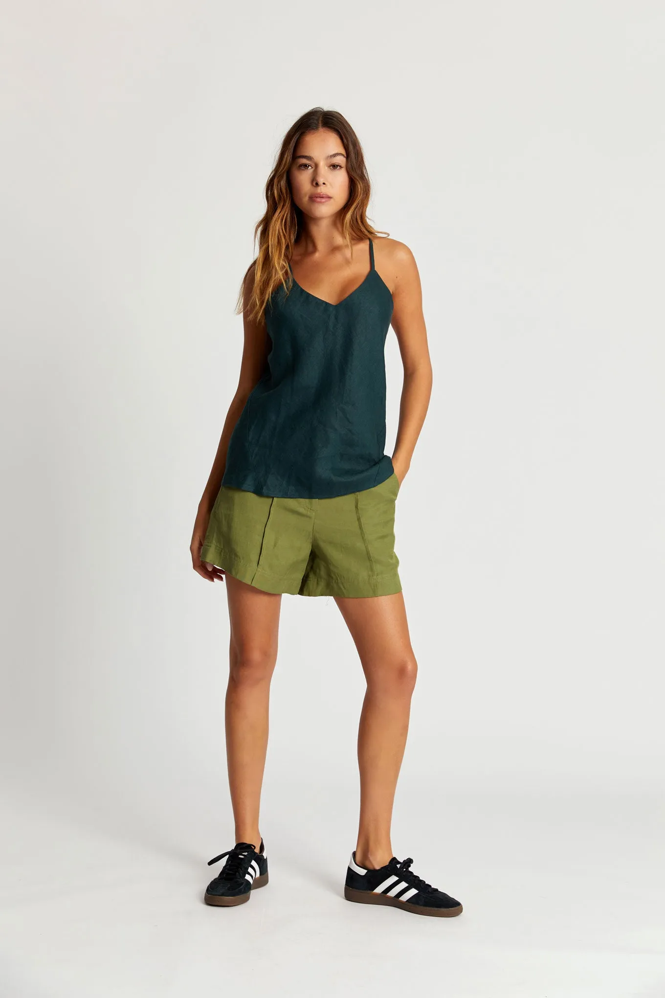 FLEUR Organic Linen Camisole - Teal Green