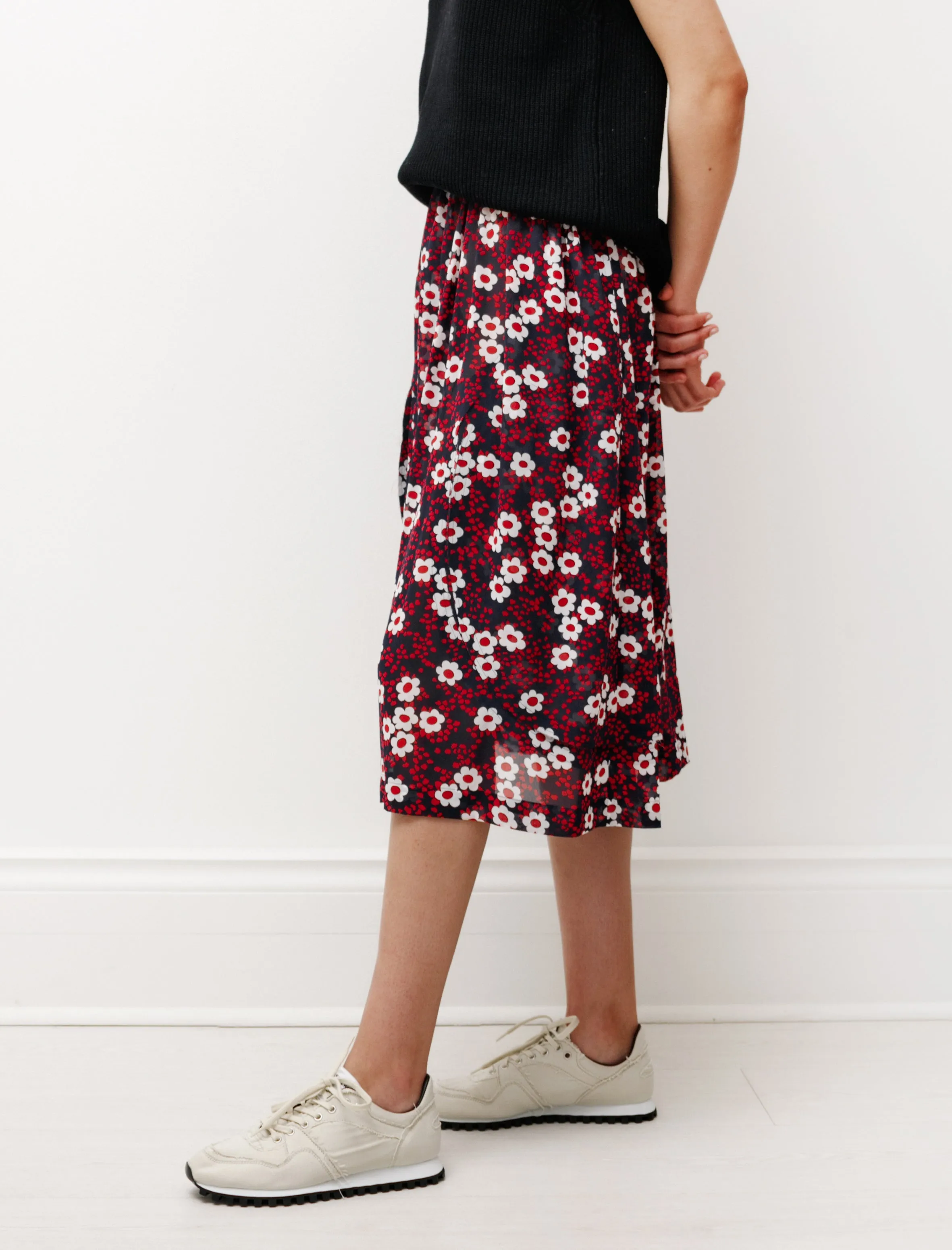 Floral Layered Skirt Navy/Red