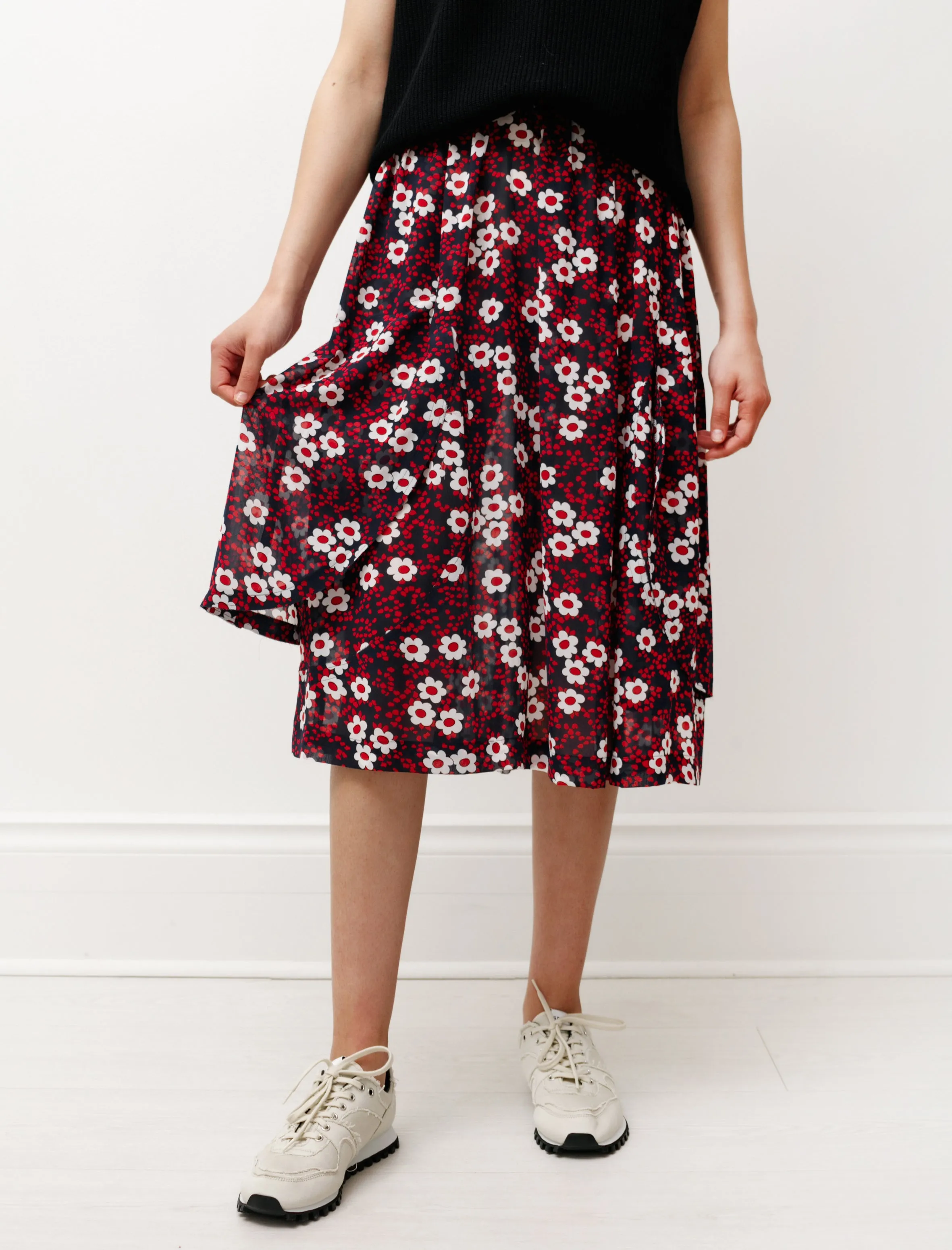 Floral Layered Skirt Navy/Red