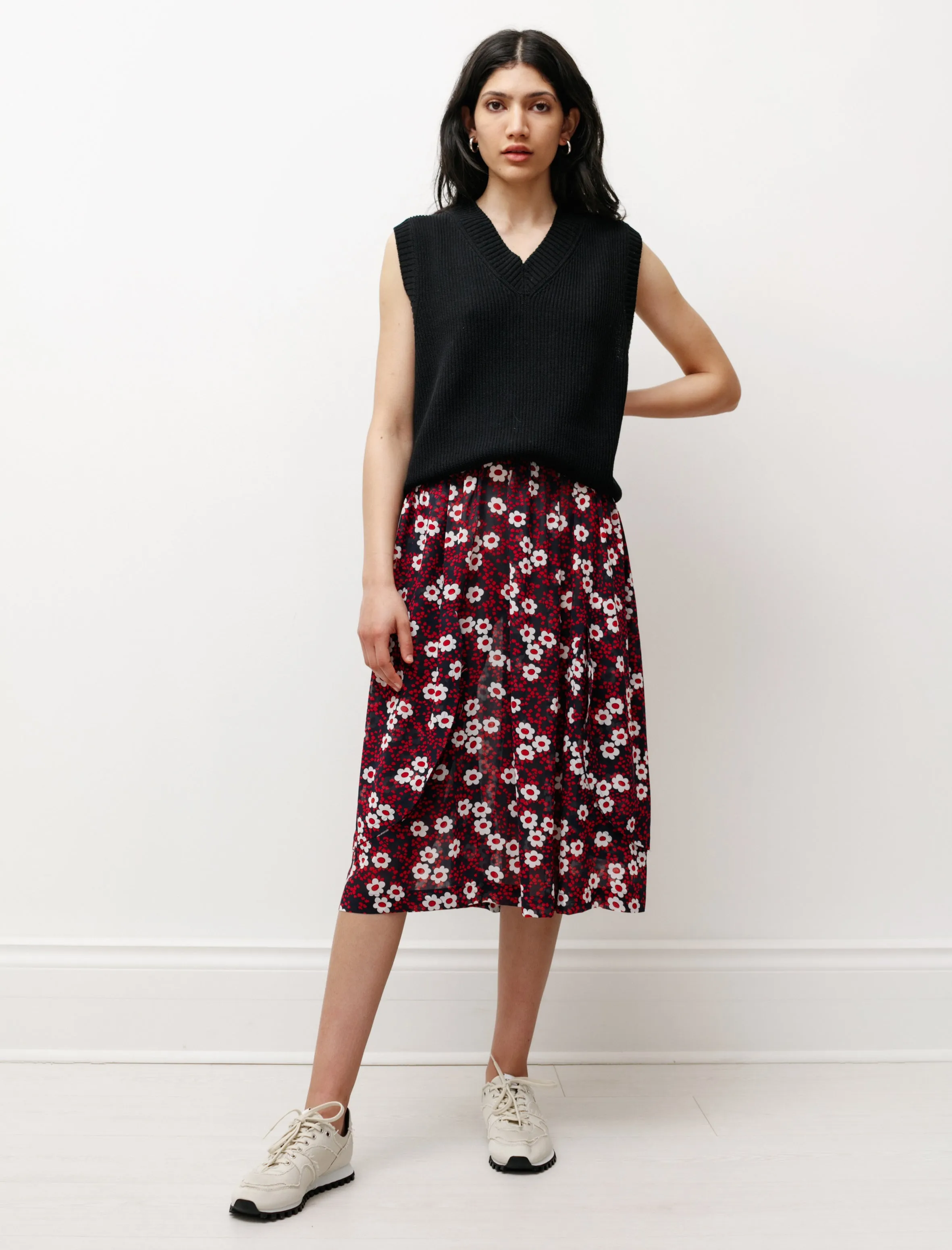 Floral Layered Skirt Navy/Red