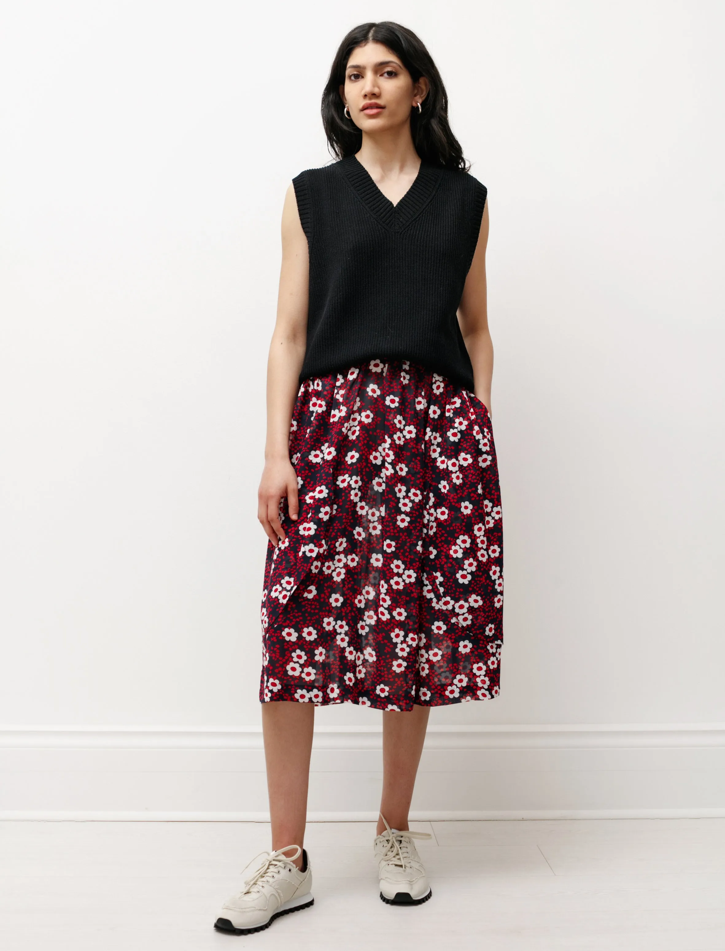 Floral Layered Skirt Navy/Red