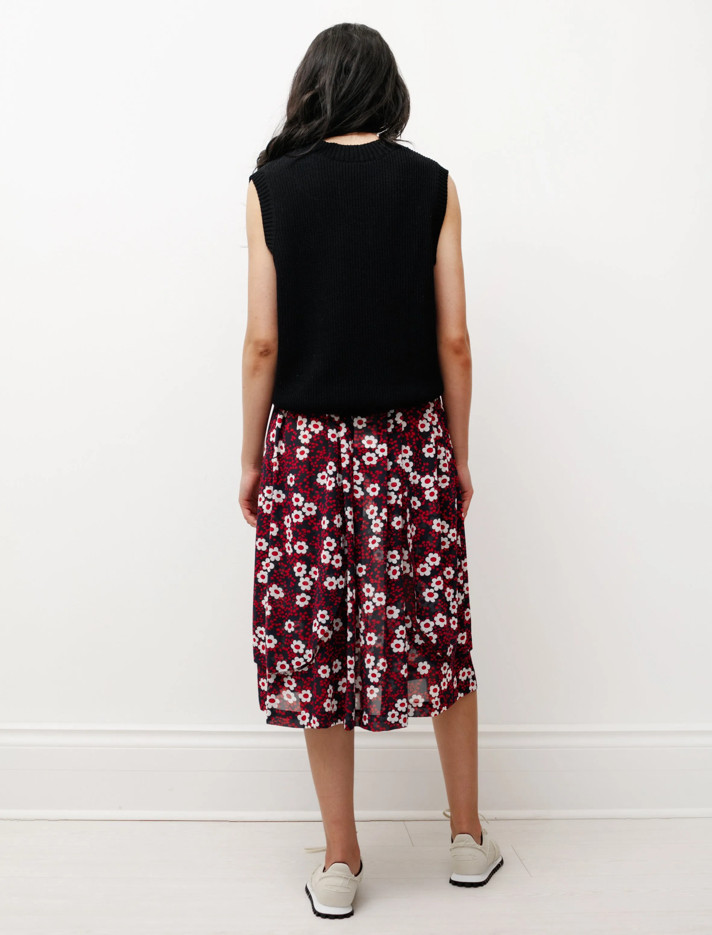 Floral Layered Skirt Navy/Red