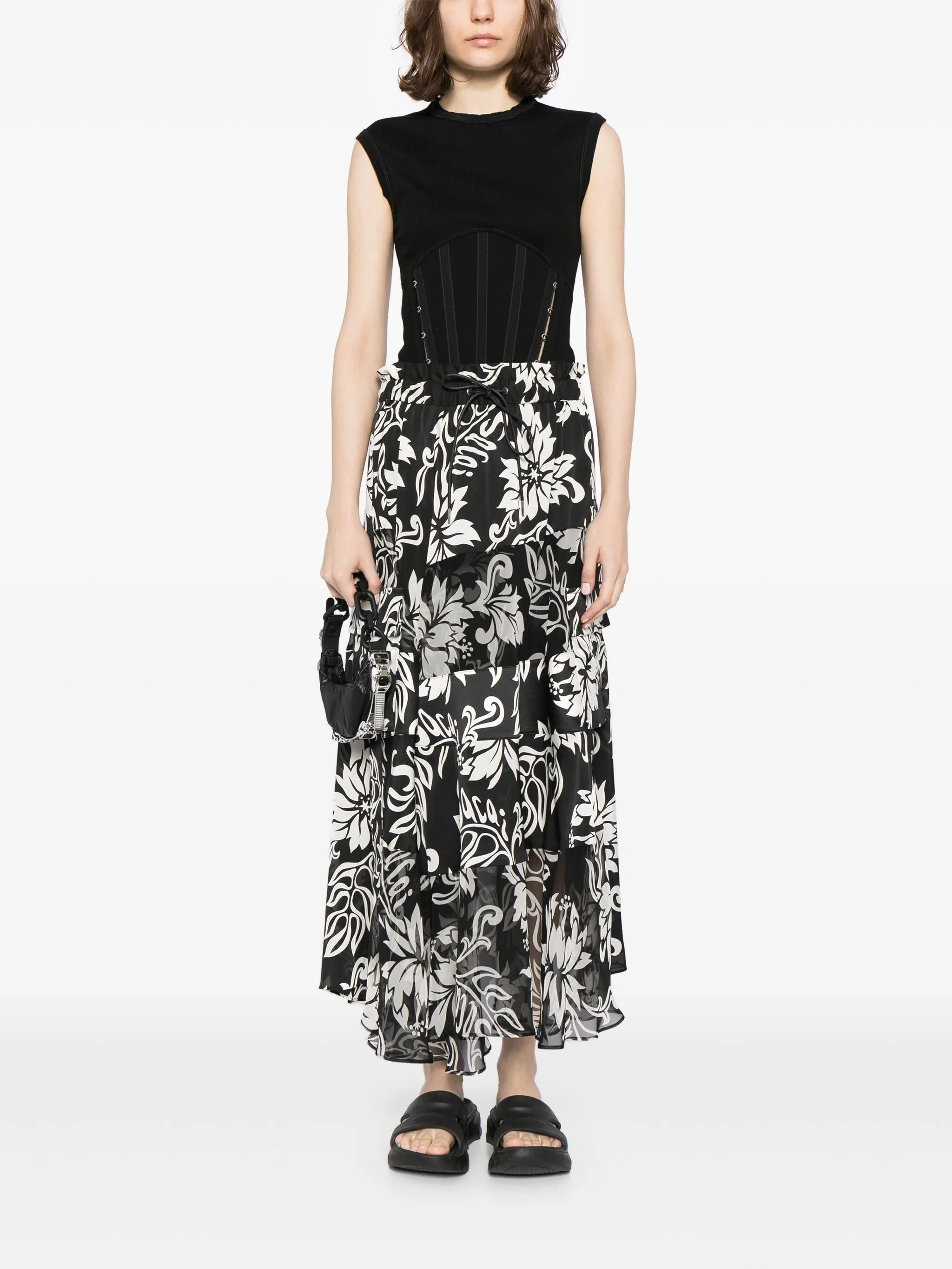 FLORAL-PRINT PLEATED MIDI SKIRT