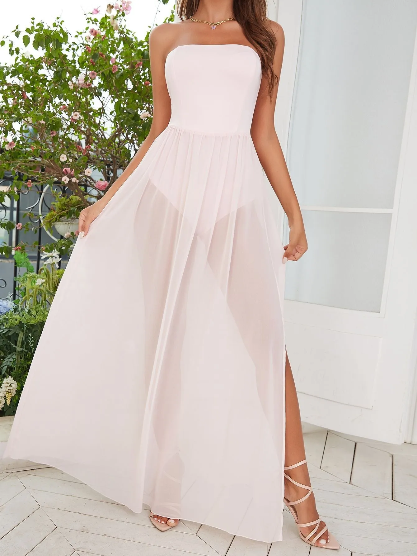 Free Falling Strapless Tiered Maxi Dress - Shell