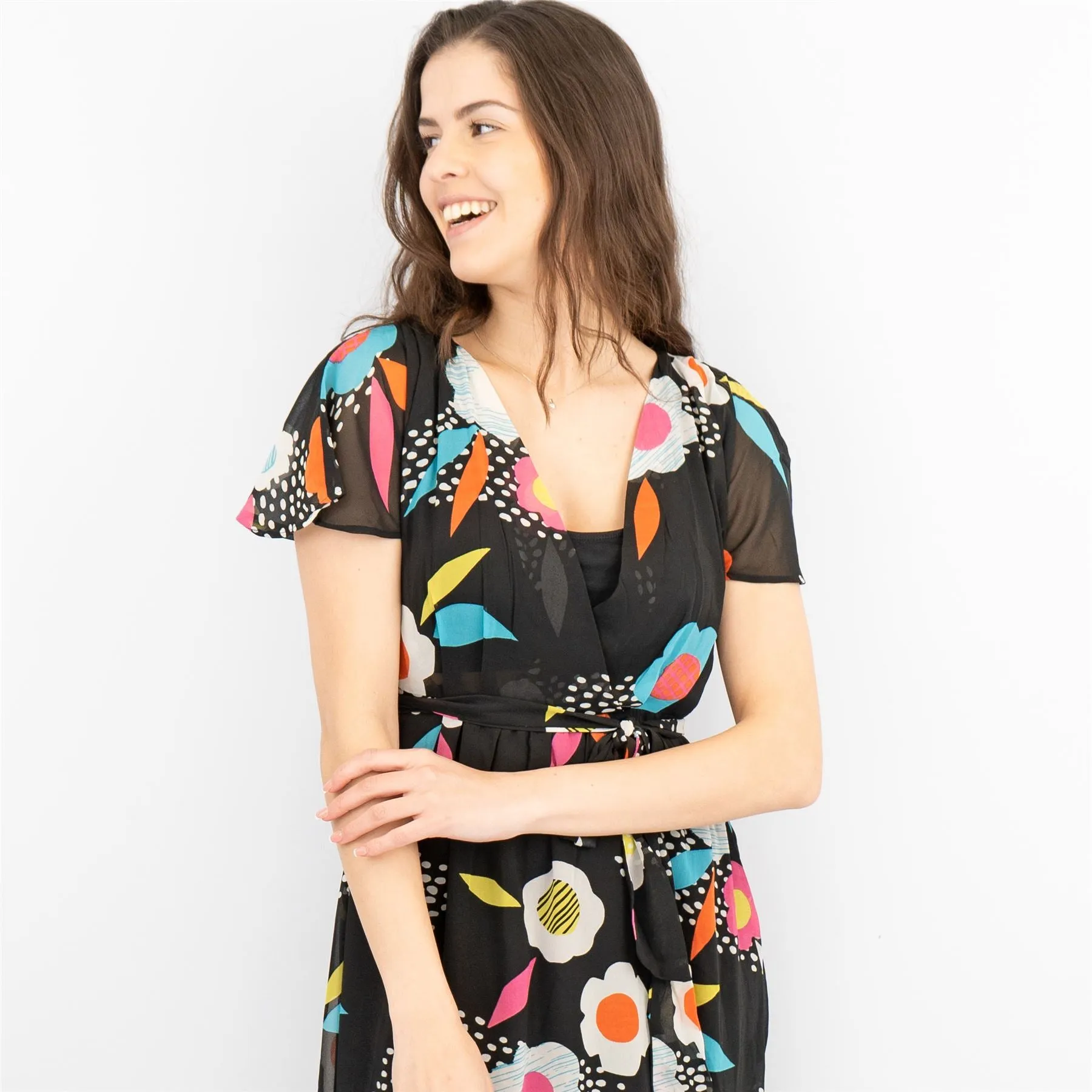 Frugi Celeste River Flower Maternity Nursing Cross Wrap Midi Dress