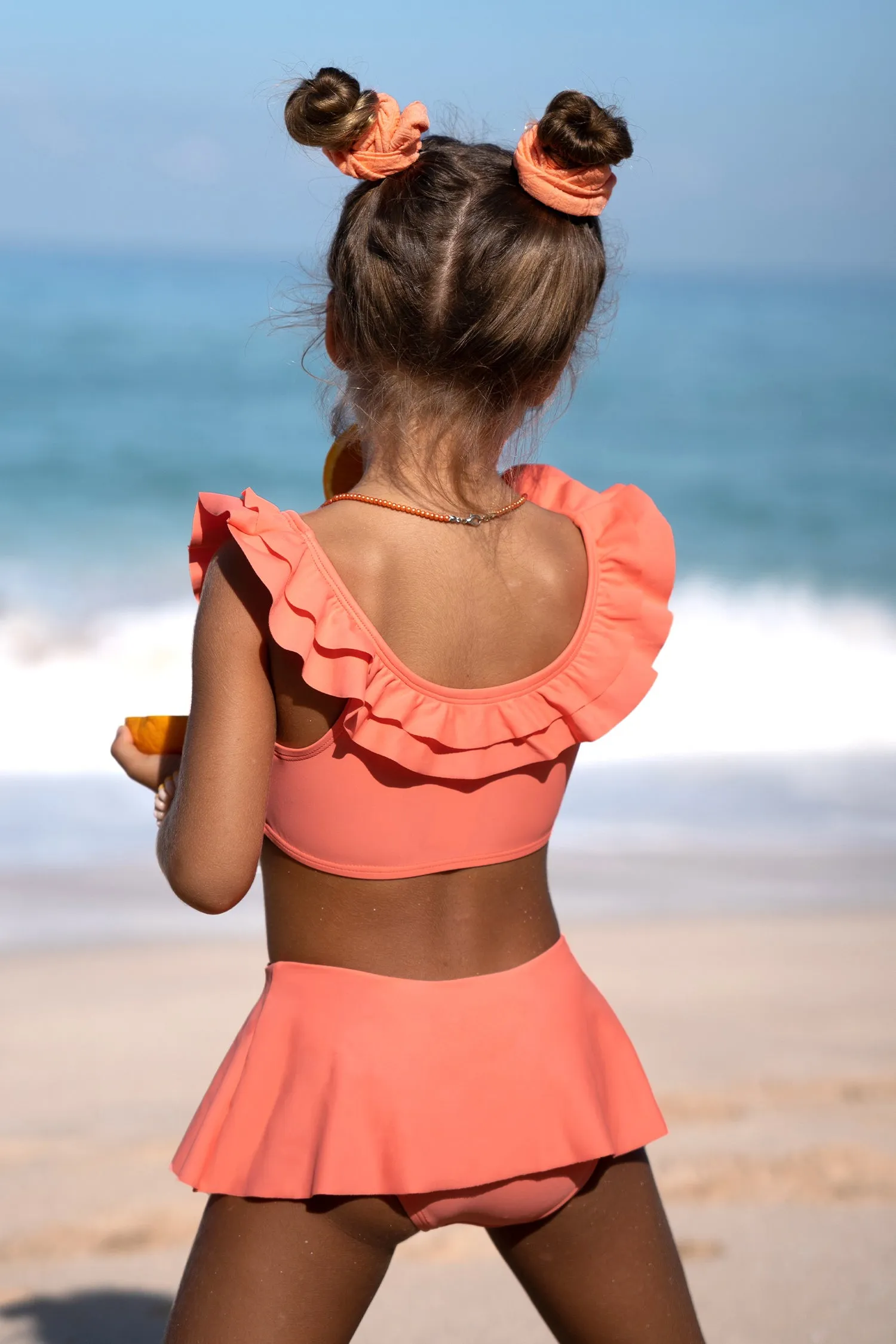 Girls Tiered Foldover Scoop Top & Ruffled Skirt Bikini Set