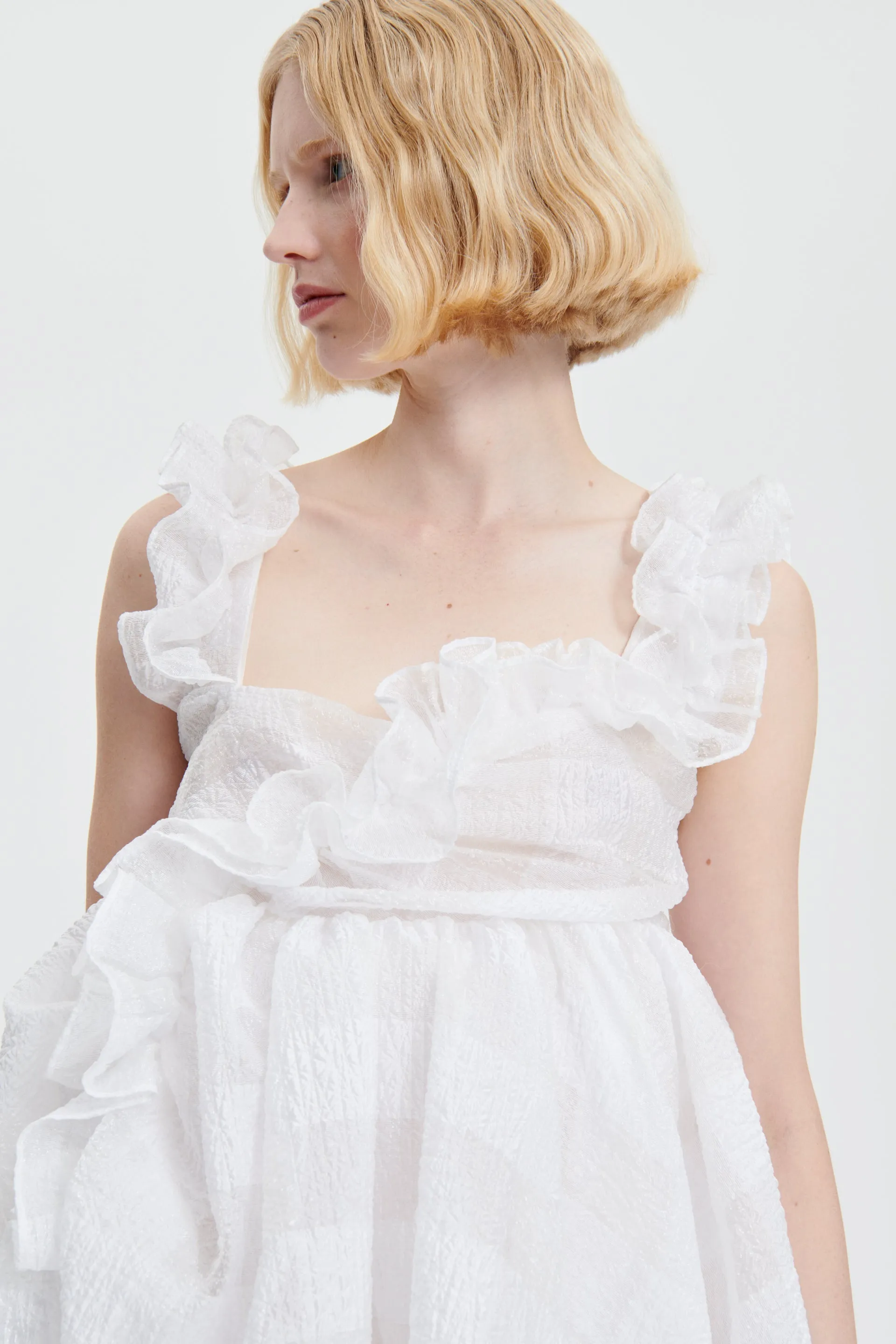 GWEN | DRESS GINGHAM JACQUARD WHITE