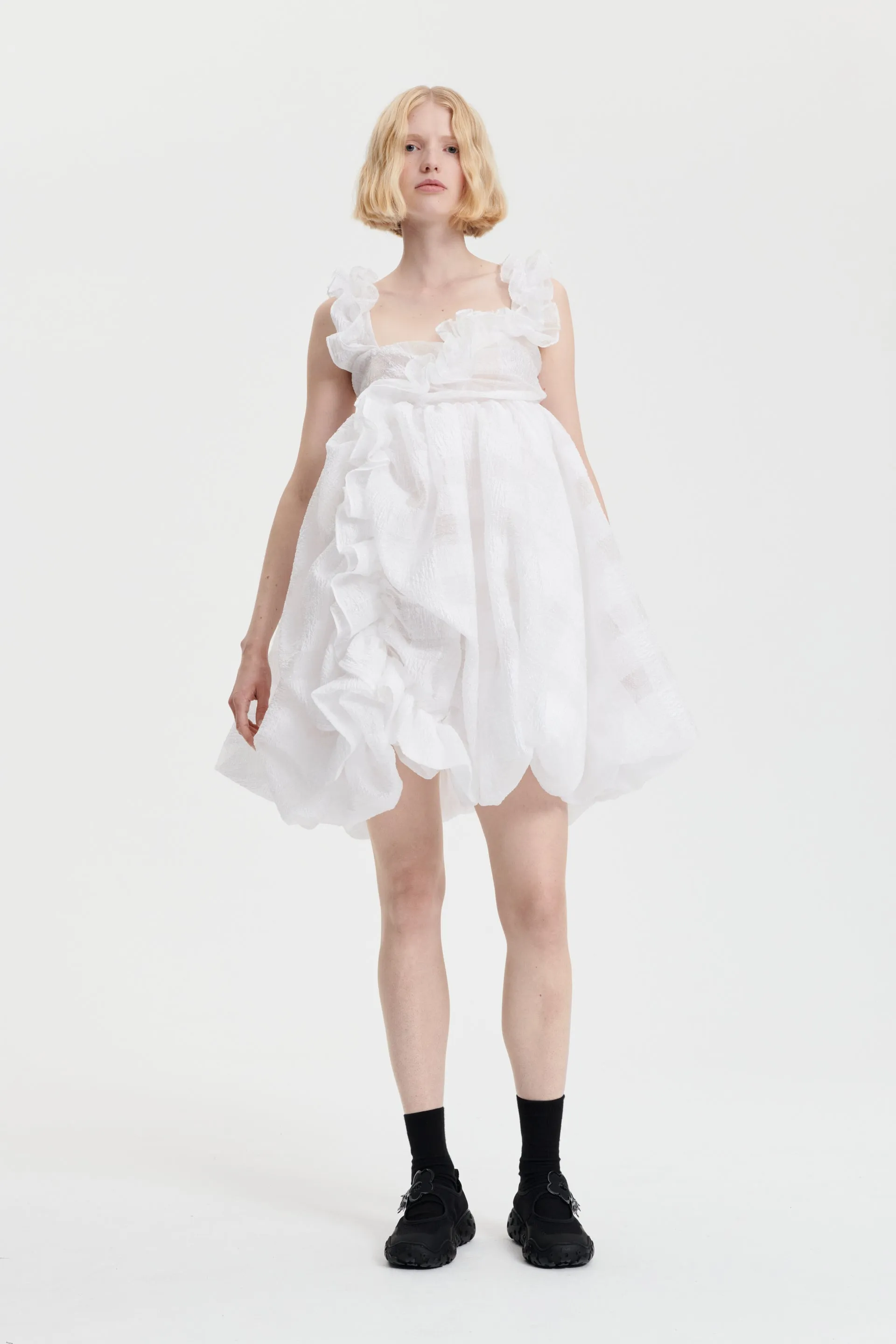 GWEN | DRESS GINGHAM JACQUARD WHITE