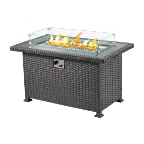 Homrest 44" Propane Gas Fire Pit Table 50000 BTU with Windguard, Aluminum Tabletop, Black