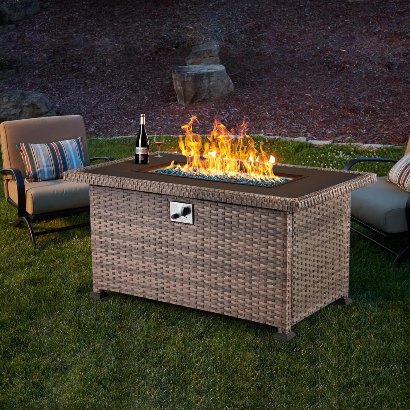 Homrest Propane Fire Pit Table with Glass Wind Guard and Slide Out Tank Holder, Light Brown (Copy)