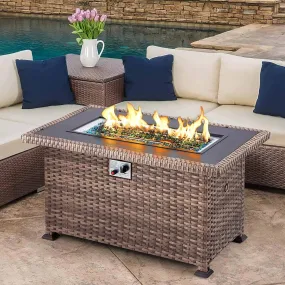 Homrest Propane Fire Pit Table with Slide Out Tank Holder, Light Brown