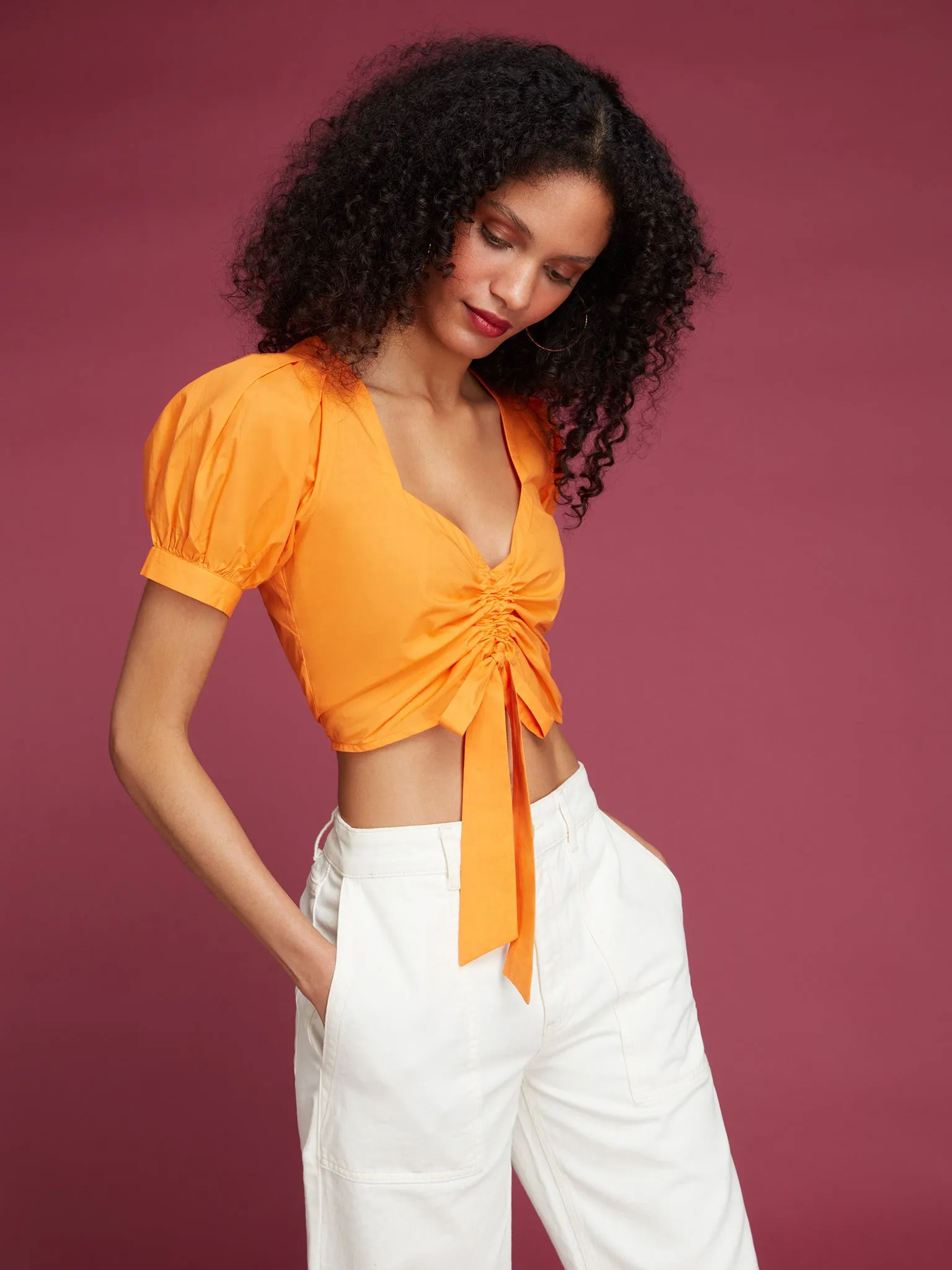 Huda Ruched Top in Orange