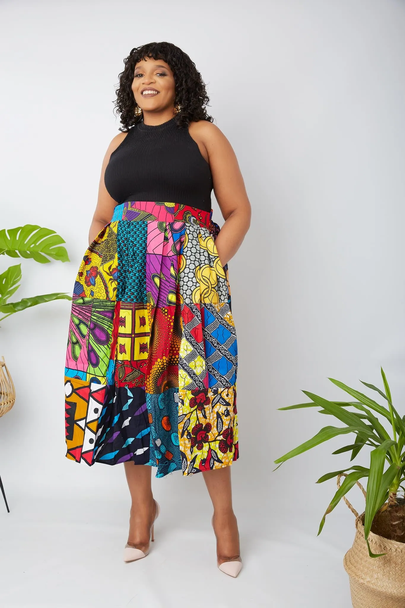 Ijeoma African Patchwork Print Midi Skirt