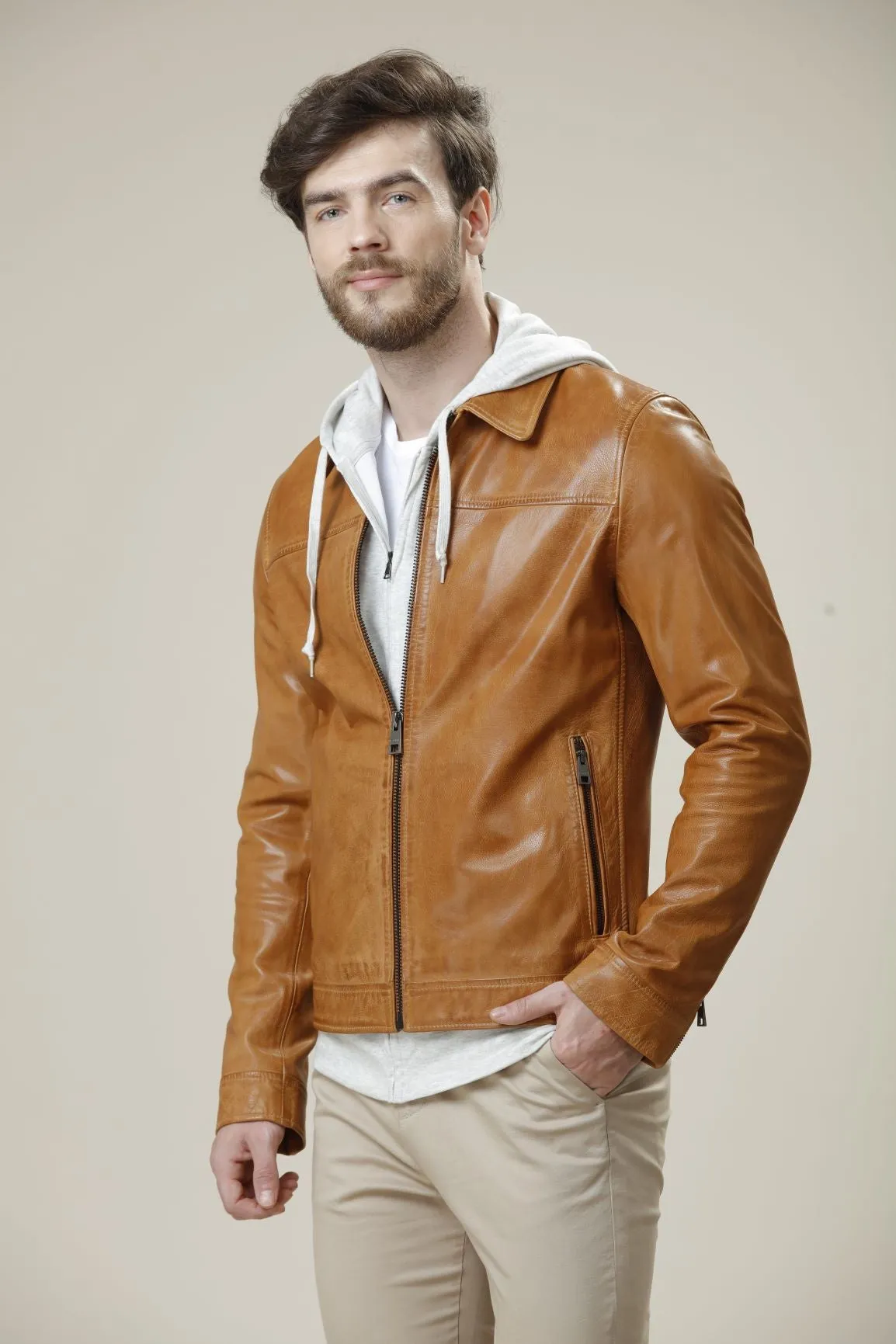 Impressive Camel Leather Jacket For Men | Winter Jacket