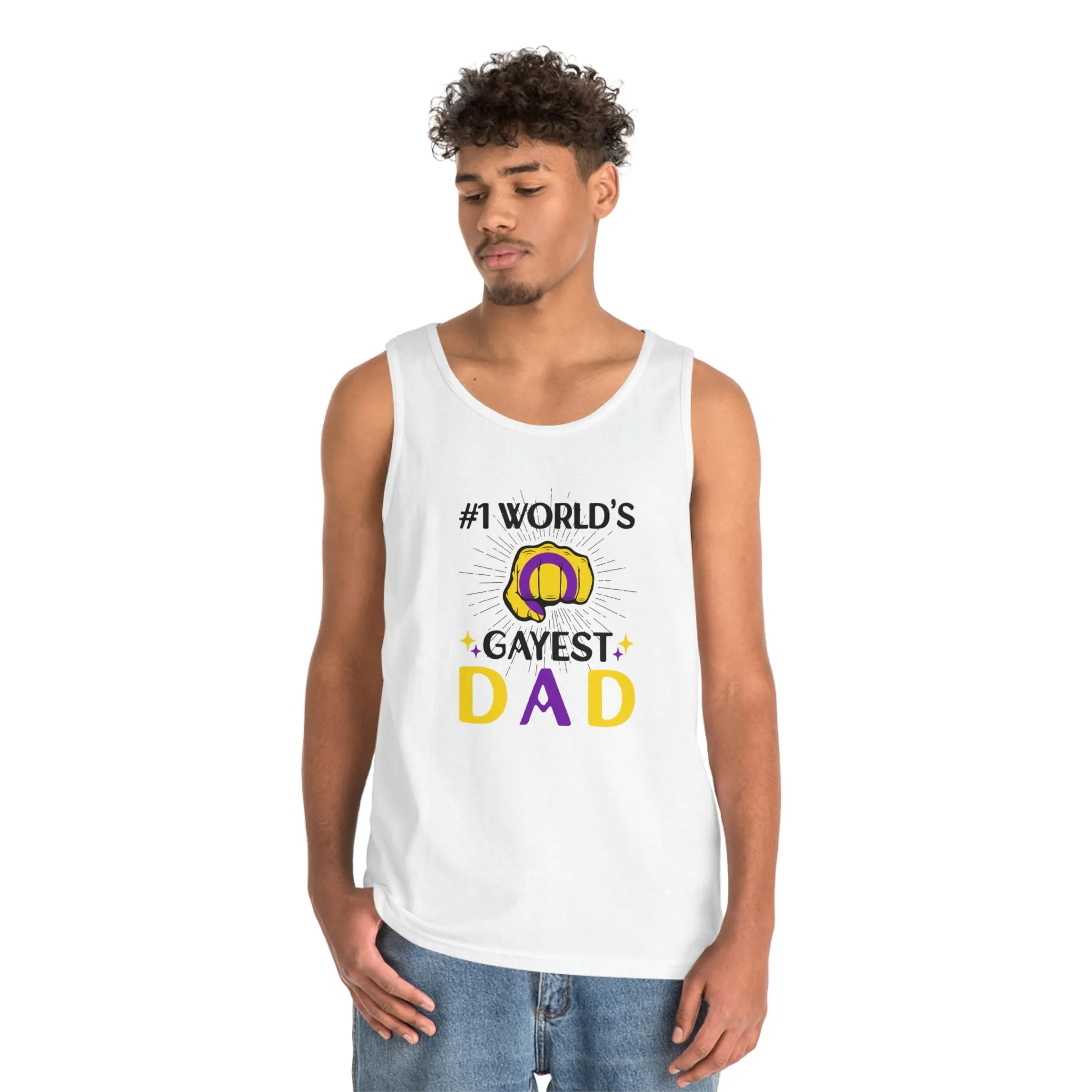 Intersexual Pride Flag Heavy Cotton Tank Top Unisex Size - #1 World's Gayest Dad