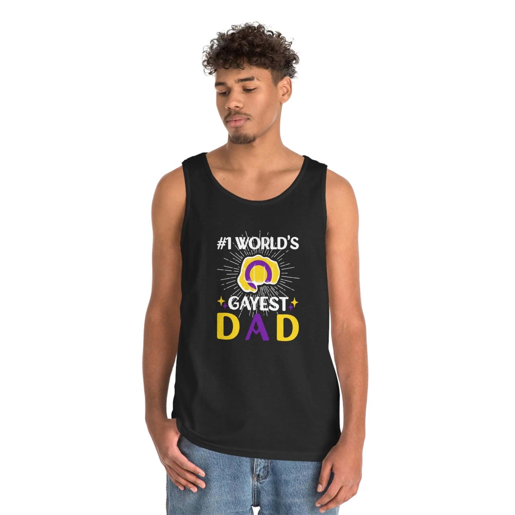 Intersexual Pride Flag Heavy Cotton Tank Top Unisex Size - #1 World's Gayest Dad