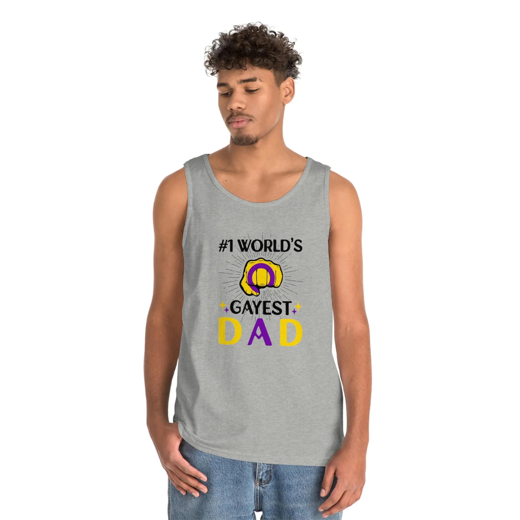 Intersexual Pride Flag Heavy Cotton Tank Top Unisex Size - #1 World's Gayest Dad