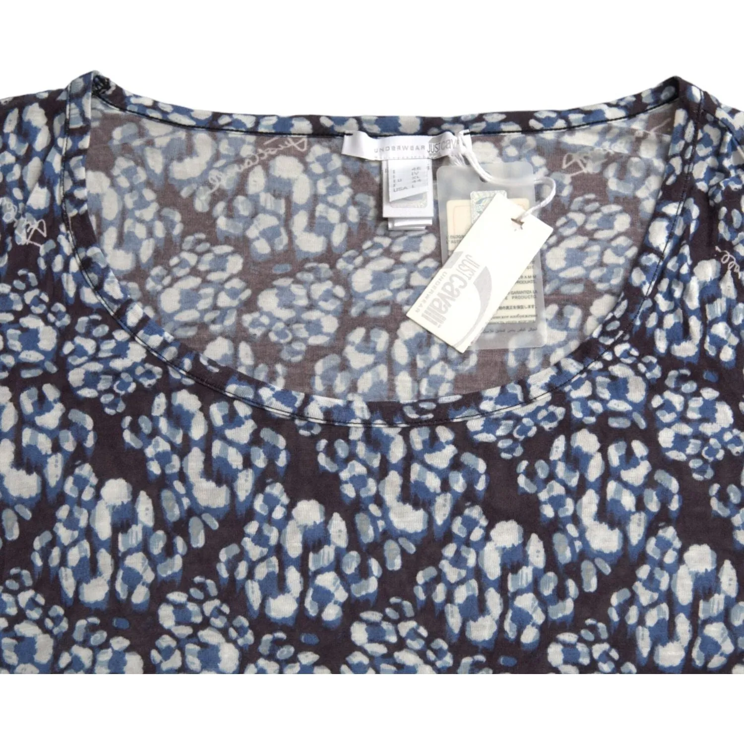 Just Cavalli Blue Floral Lace Long Sleeves Top Underwear Blouse