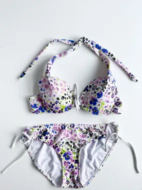 La Vie En Rose Aqua Purple Floral Bikini Set - Large